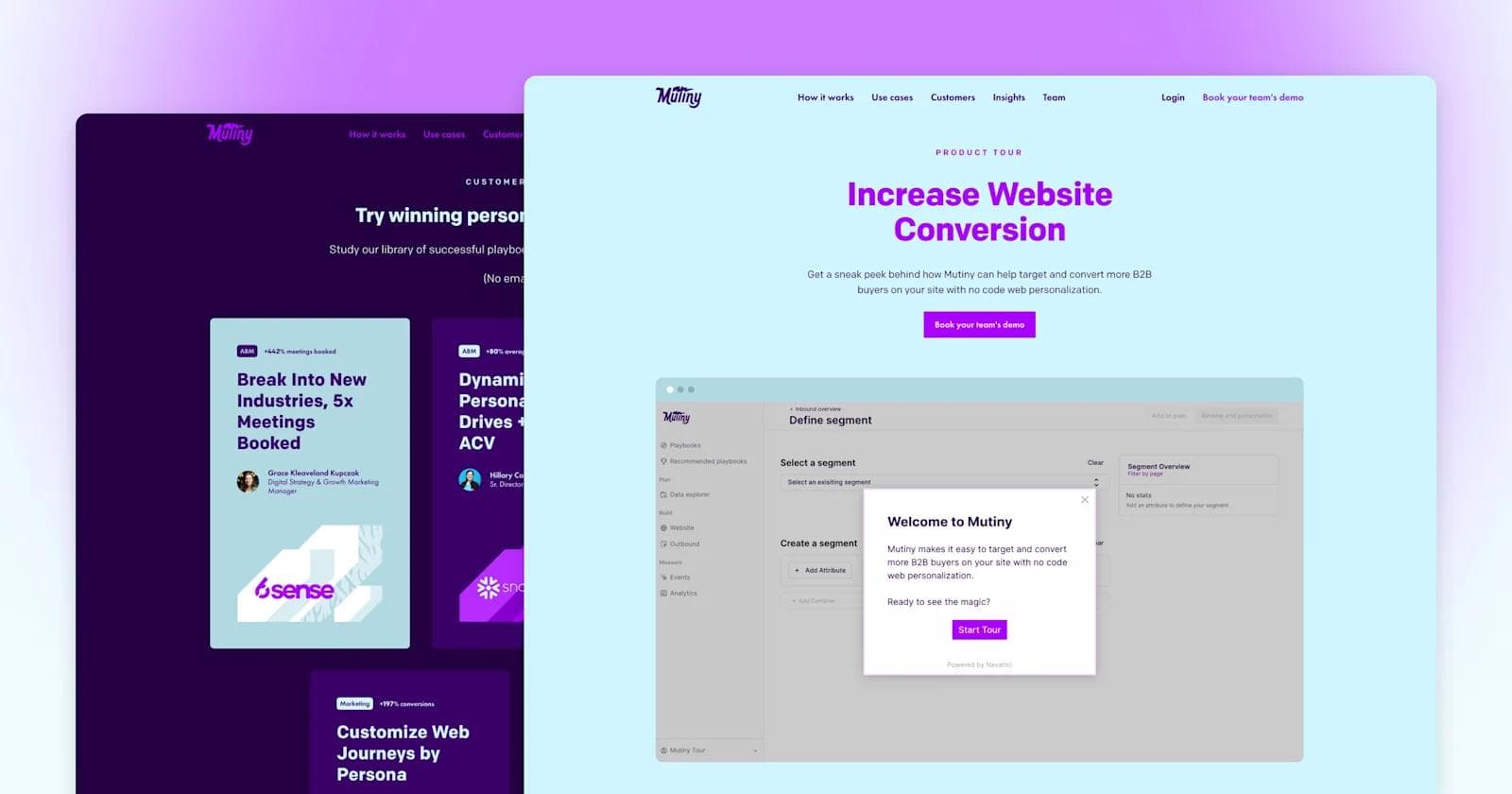 Mutiny - Demo Page Website design promoting Mutiny, featuring tools for B2B web personalization and increased conversions.