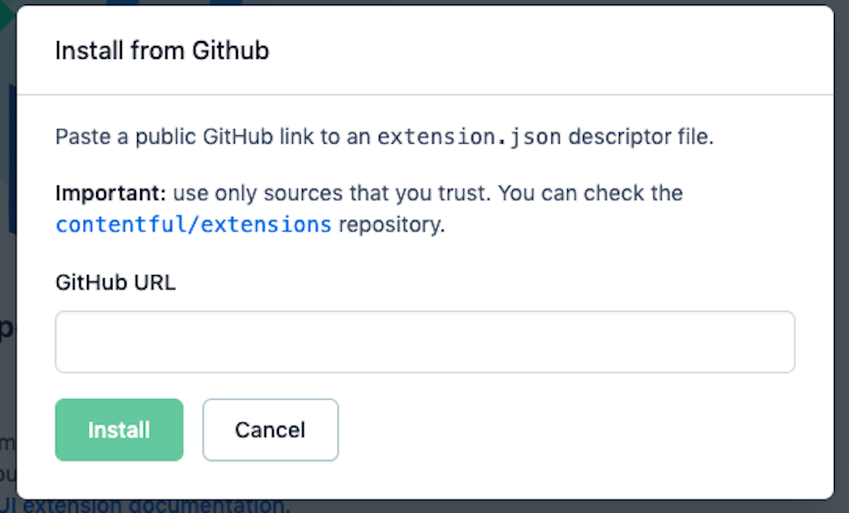 Contentful UI extension Install from Github