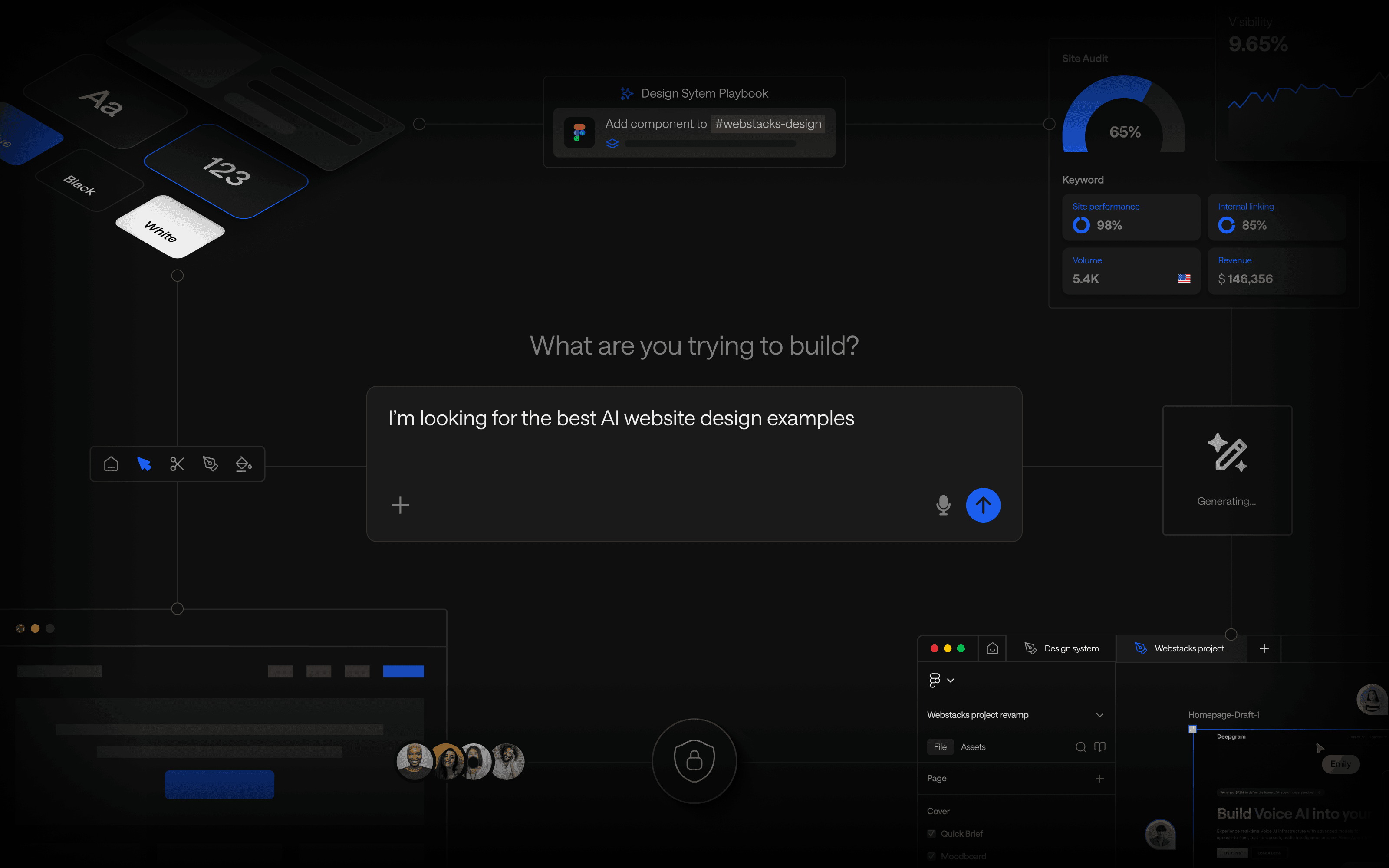 Collage of website designs featuring AI data solutions and applications, emphasizing generative AI and voice technology.