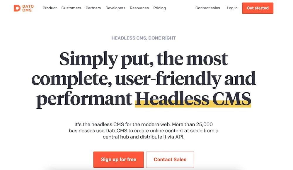 datocms Homepage of DatoCMS highlighting its user-friendly, performant headless CMS features with a call to action.