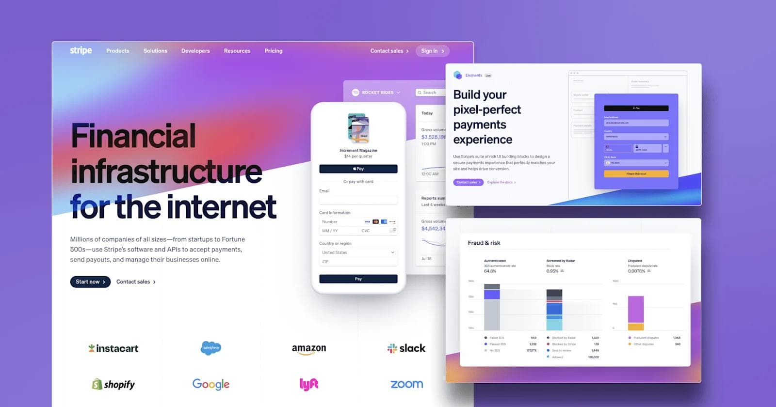 stripe-web-design A collage of stripe web page components.