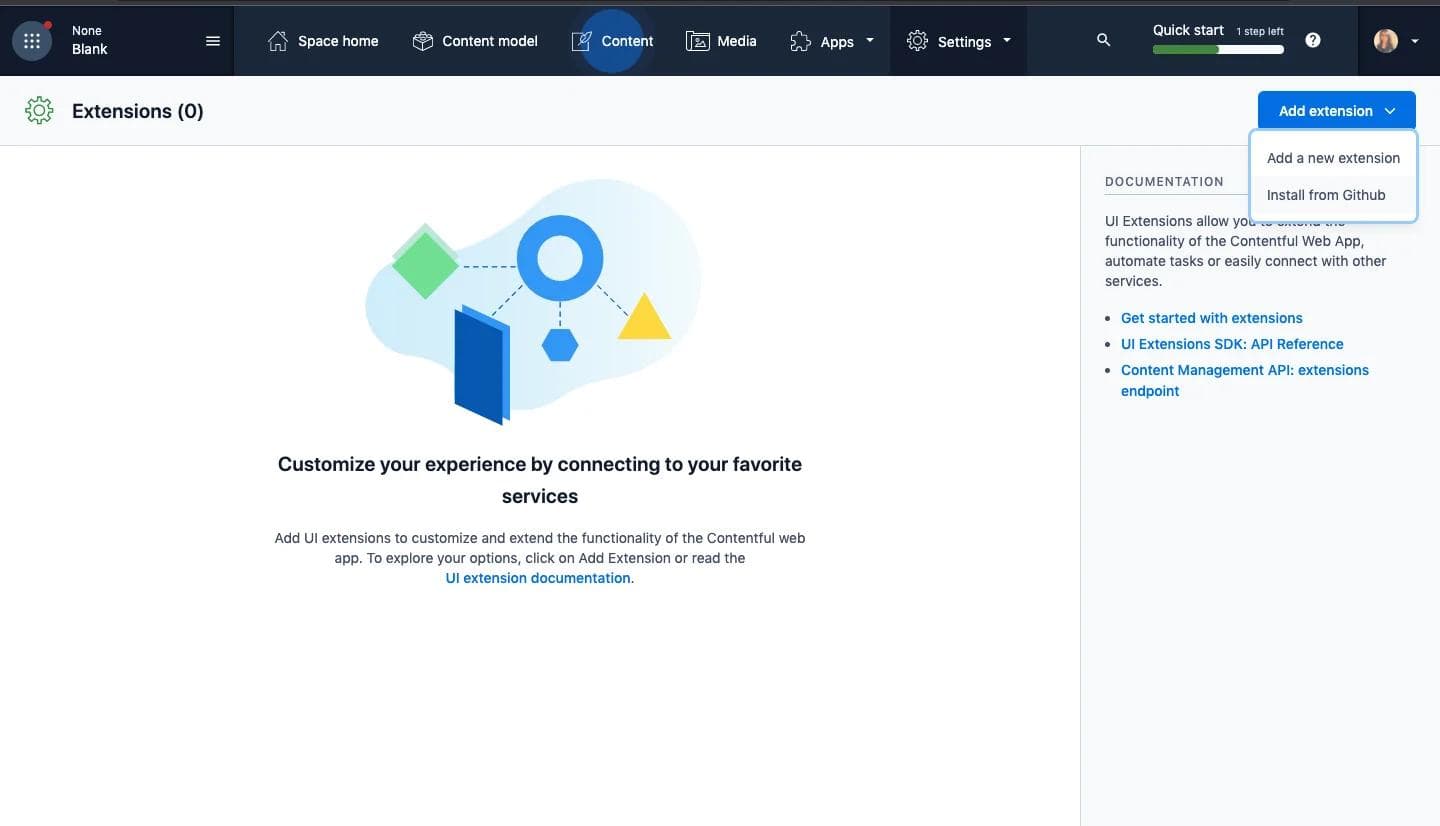 Contentful UI extension location The user interface where the Contentful UI extensions are found.