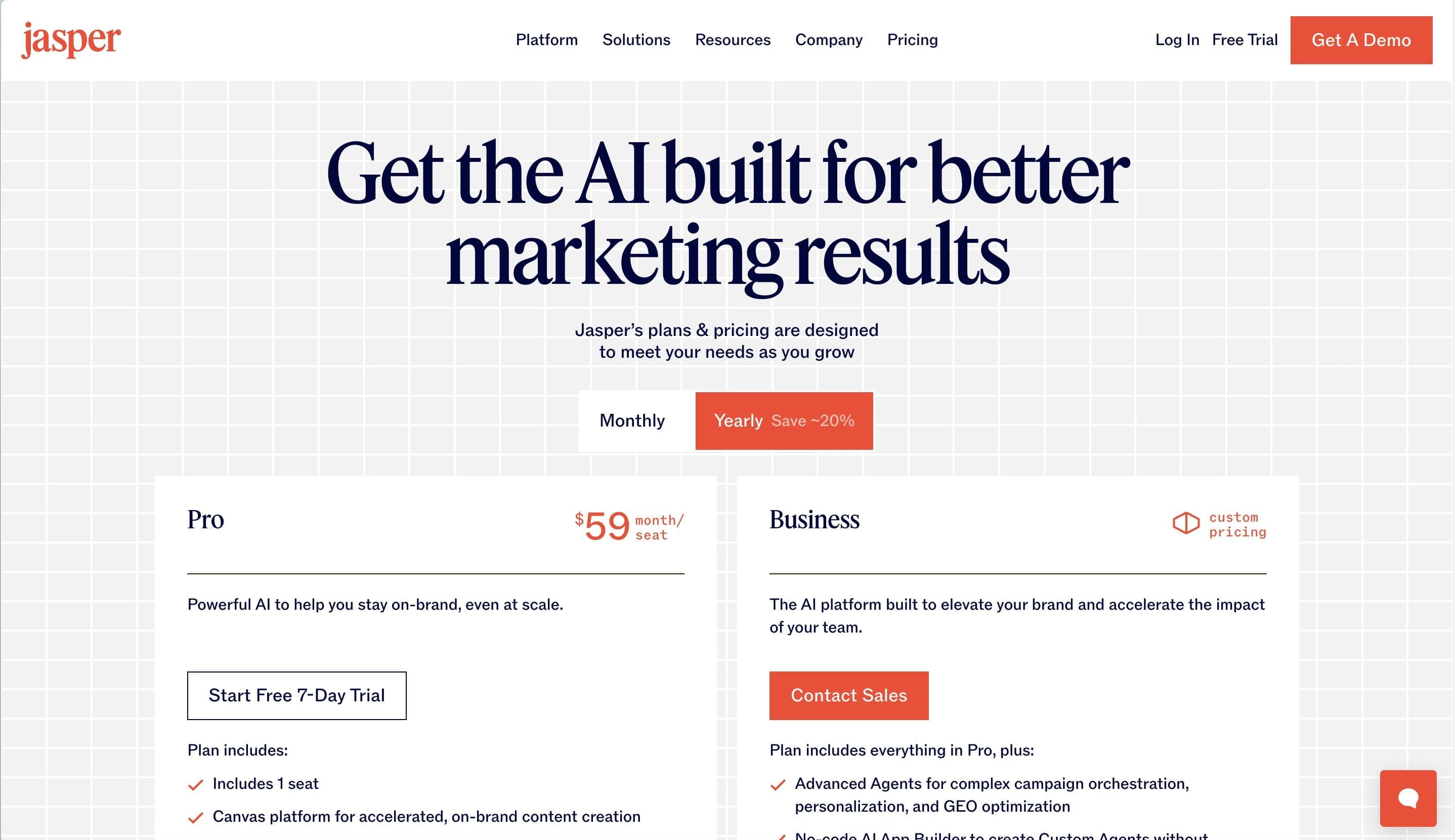 Jasper pricing page