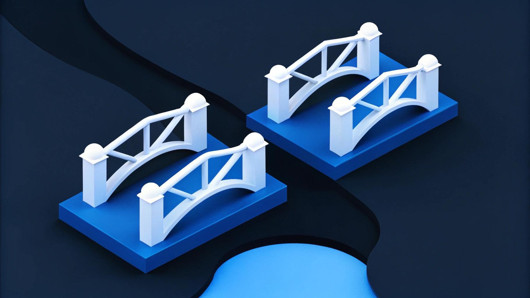 A gap in a bridge that spans over a stream, showing disconnect between teams