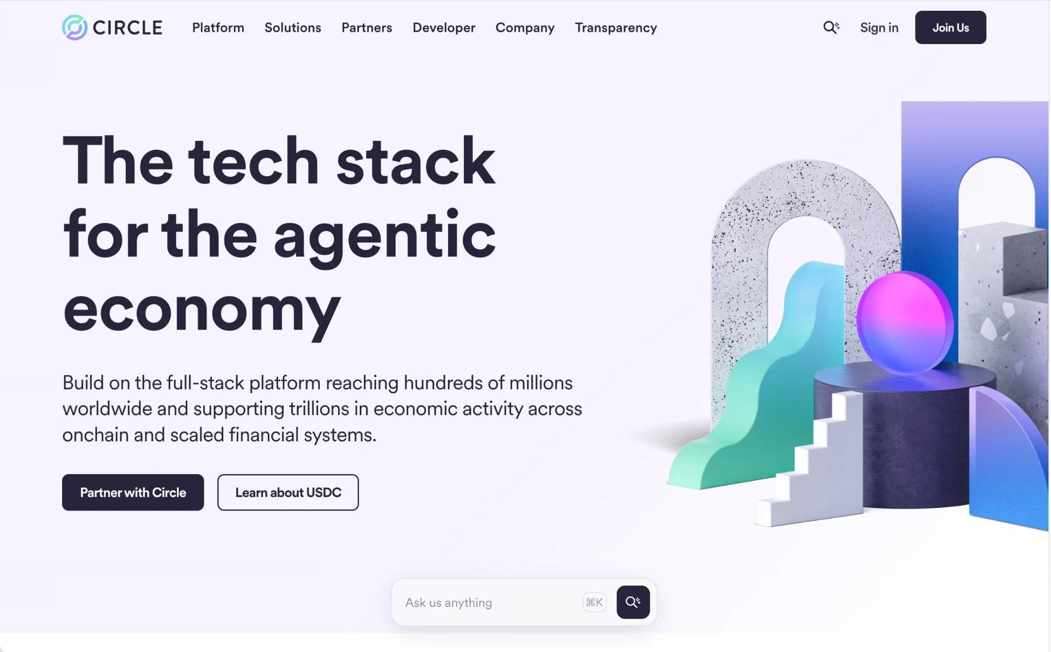 Circle fintech homepage web design