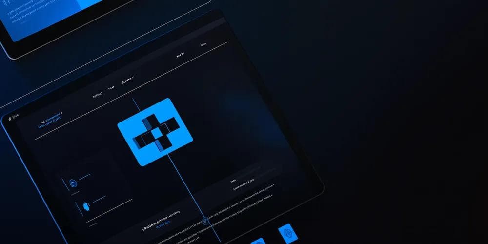 A dark-themed interface of a digital device featuring a blue plus sign icon and navigation options.