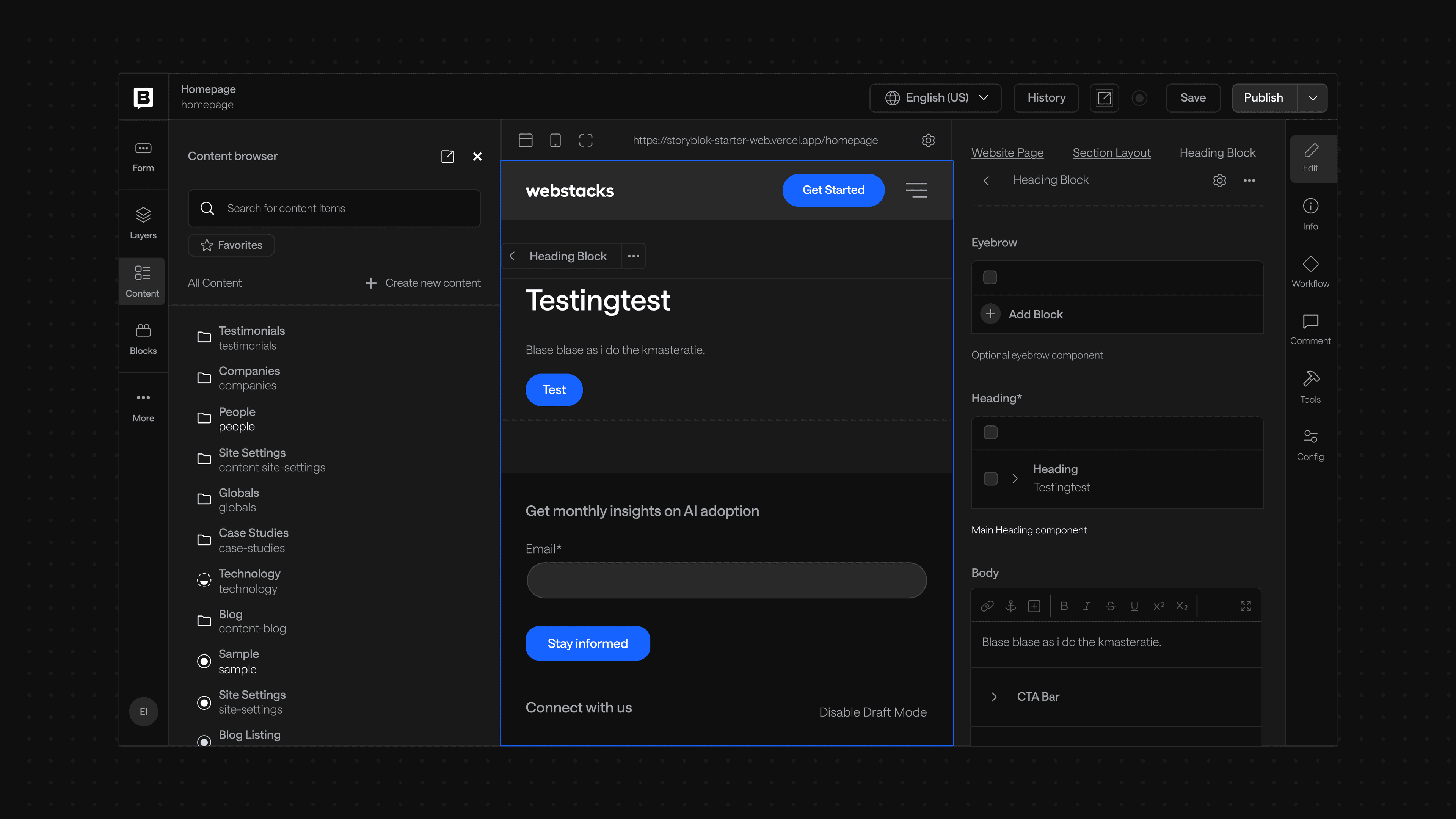 Storyblok visual editor UI mockup