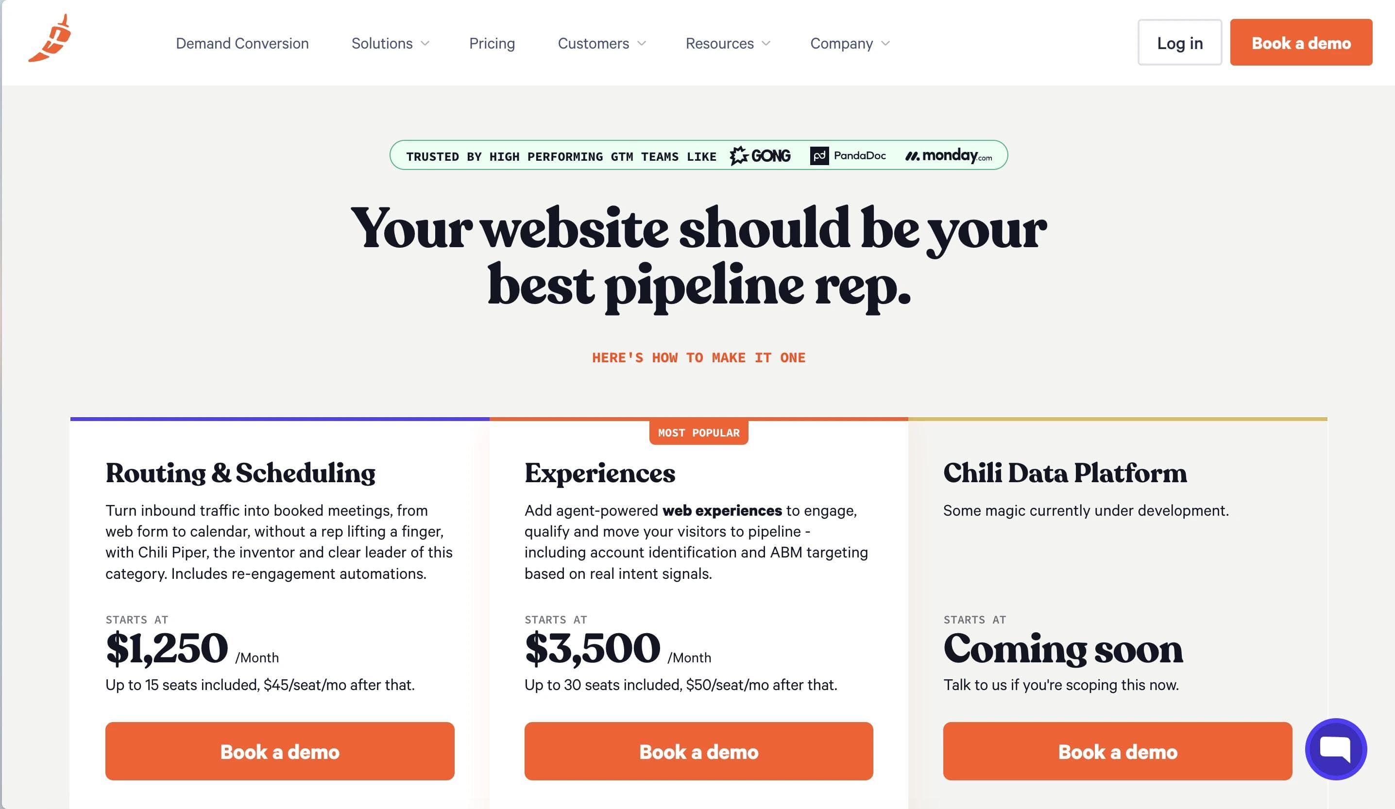 Chili Piper pricing page
