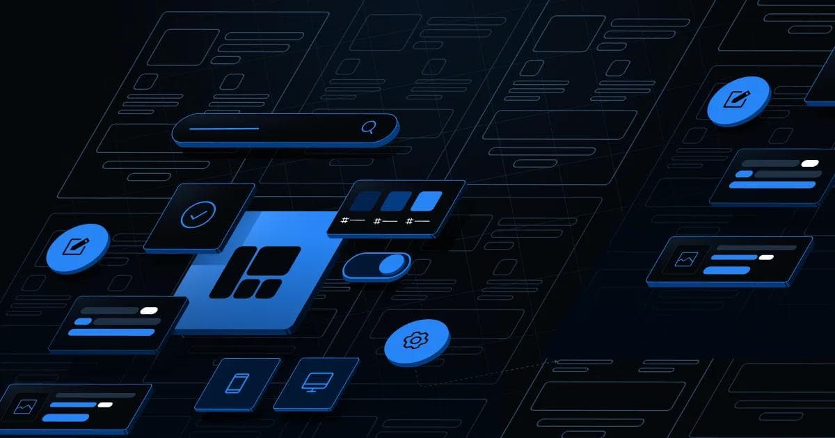 Abstract digital design featuring icons and interface elements on a dark background, emphasizing technology and user experience.