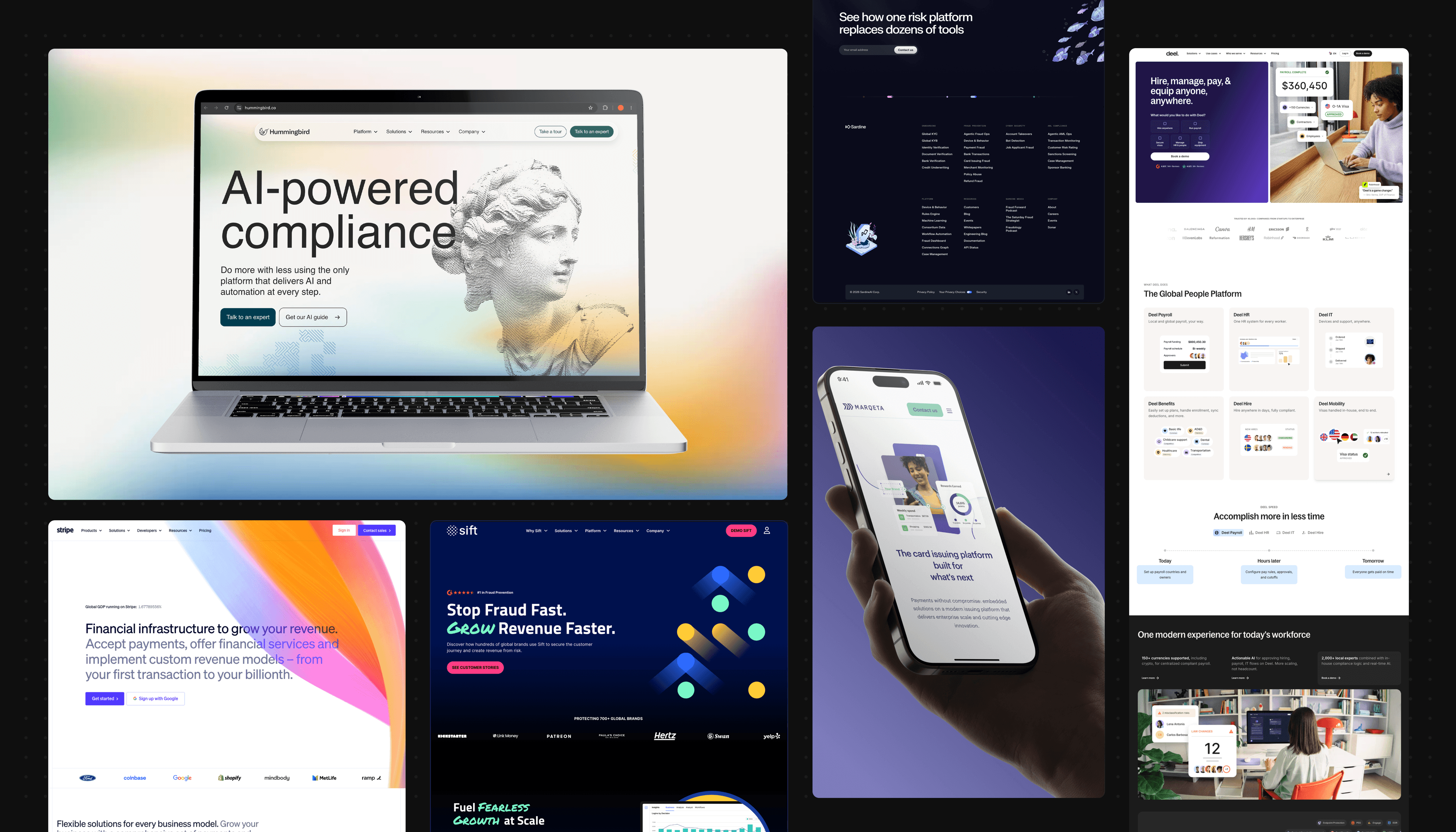 A collage of pages from the best fintech website examples