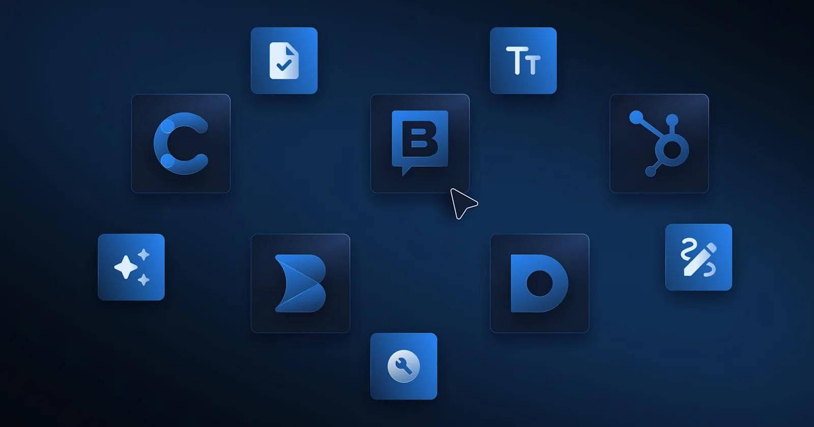 Best Enterprise CMS Platforms Icons of various applications arranged in a grid on a dark blue background, with one icon highlighted.
