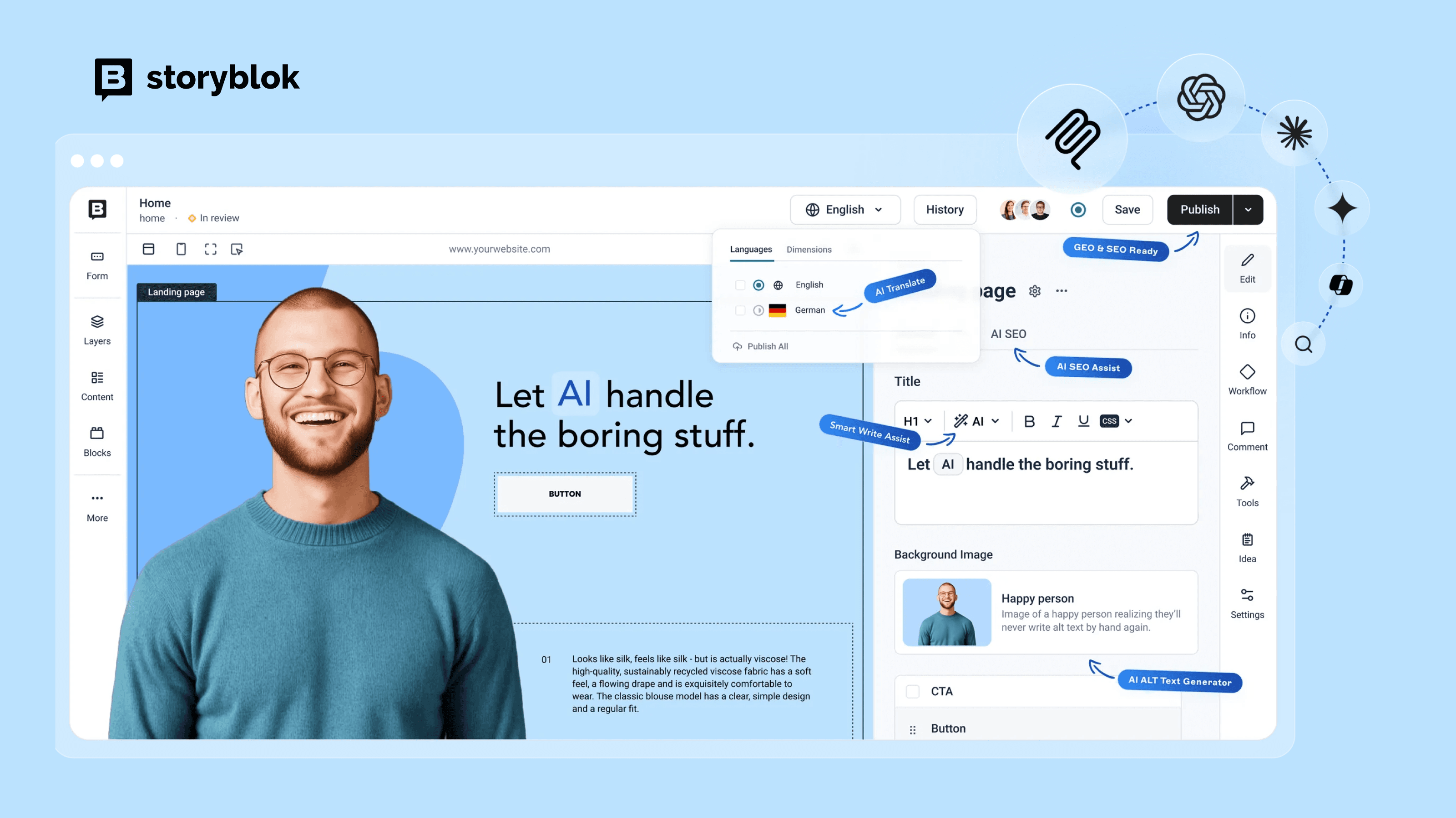 Storyblok CMS product UI header image