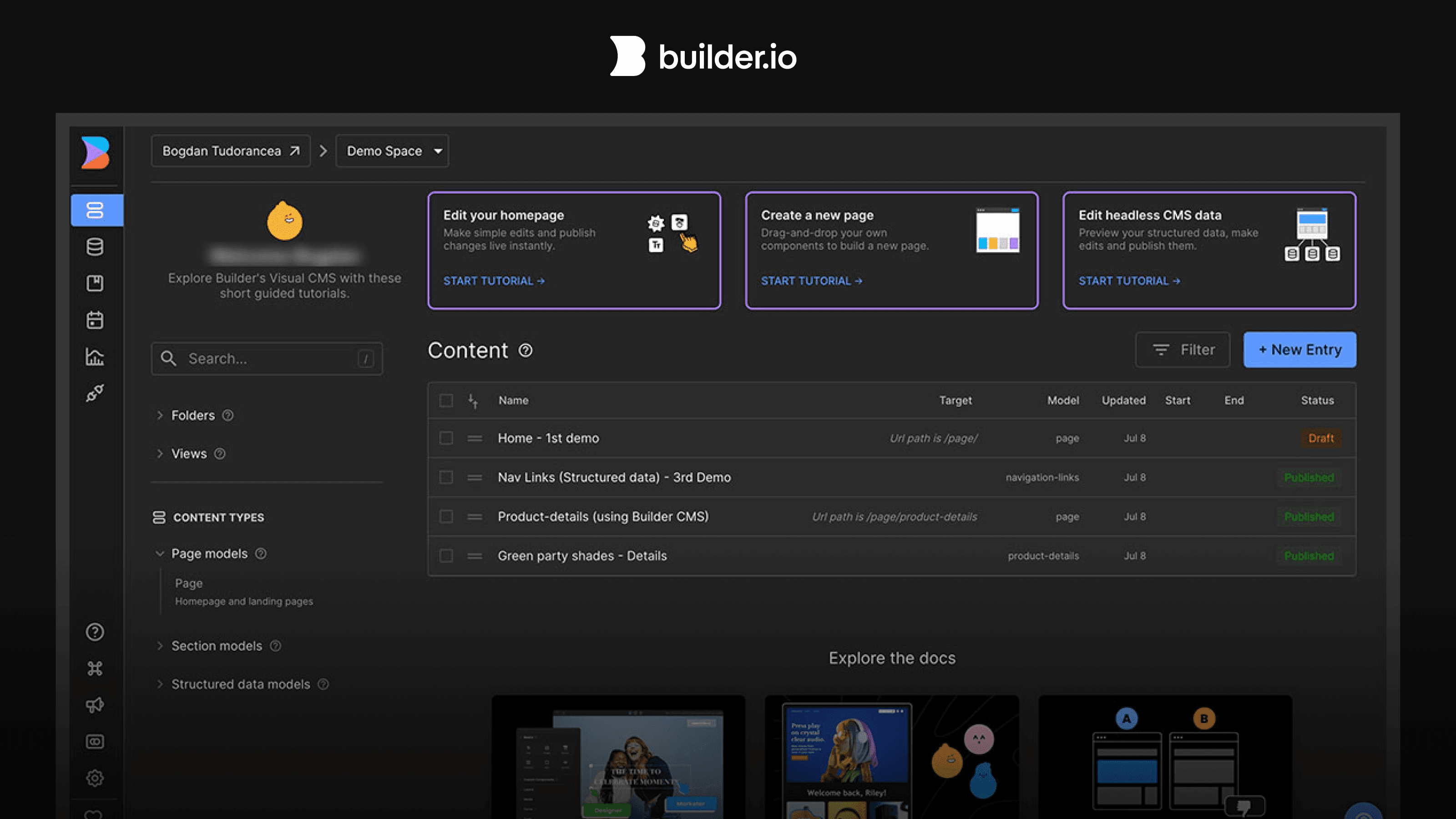 Builder CMS product UI header image