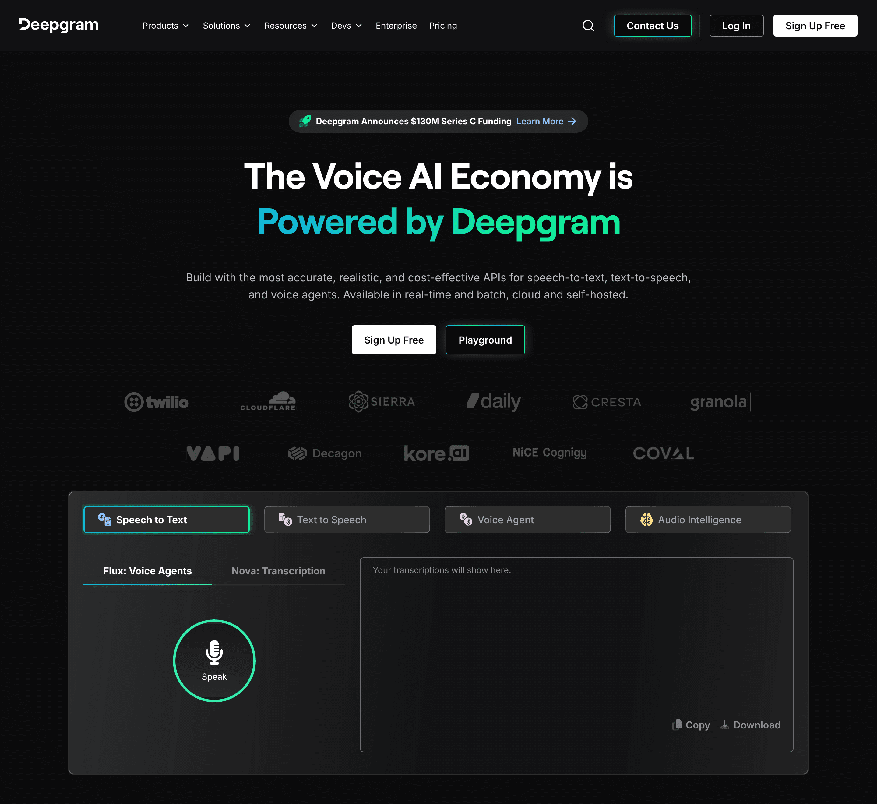 Screenshot of Deepgram Homepage on desktop
