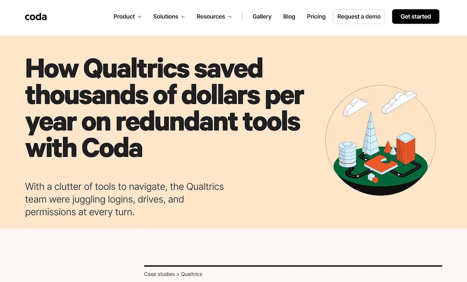 coda case study Coda case study showing how Qualtrics saved money by streamlining redundant tools and improving workflow efficiency.