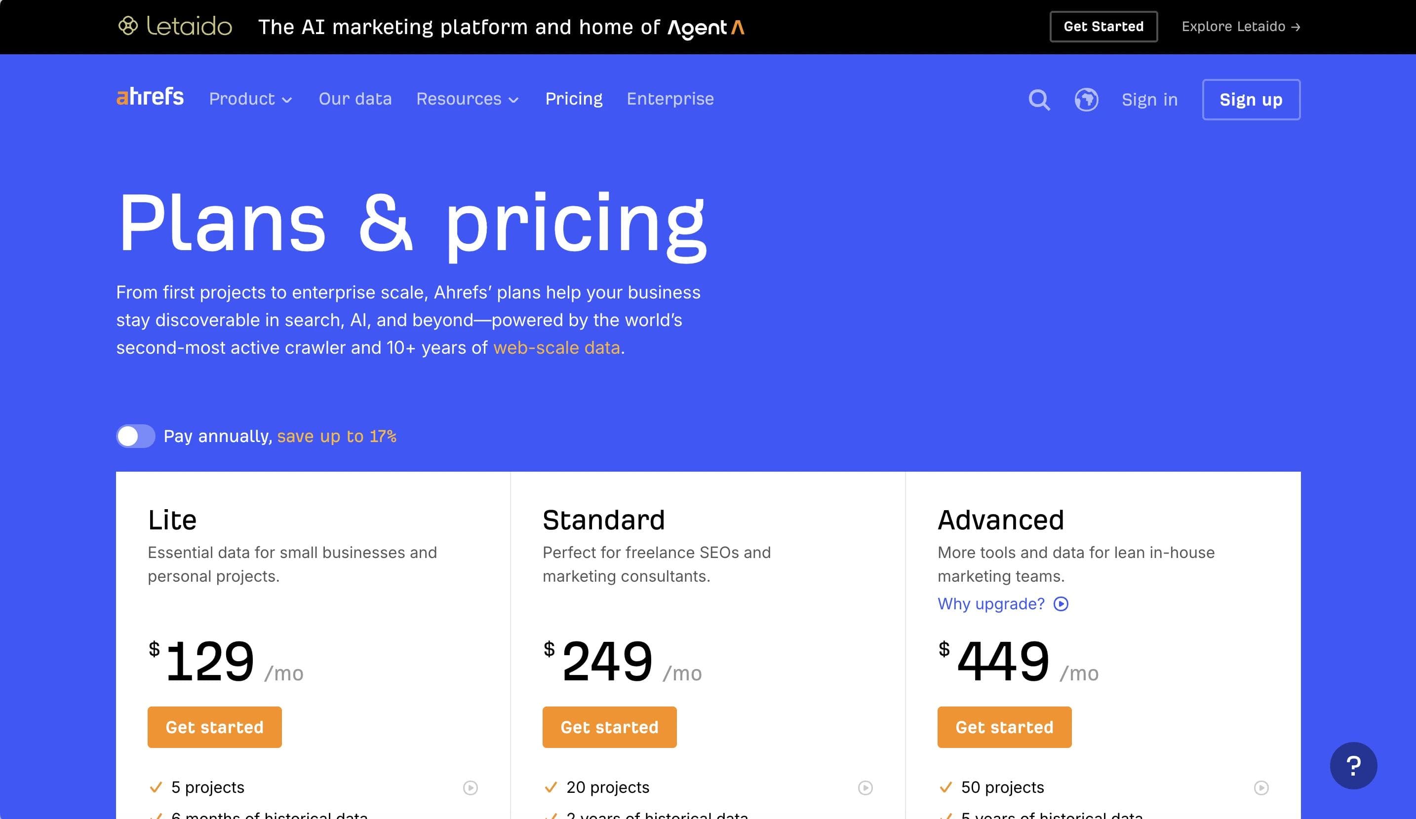 ahrefs pricing page