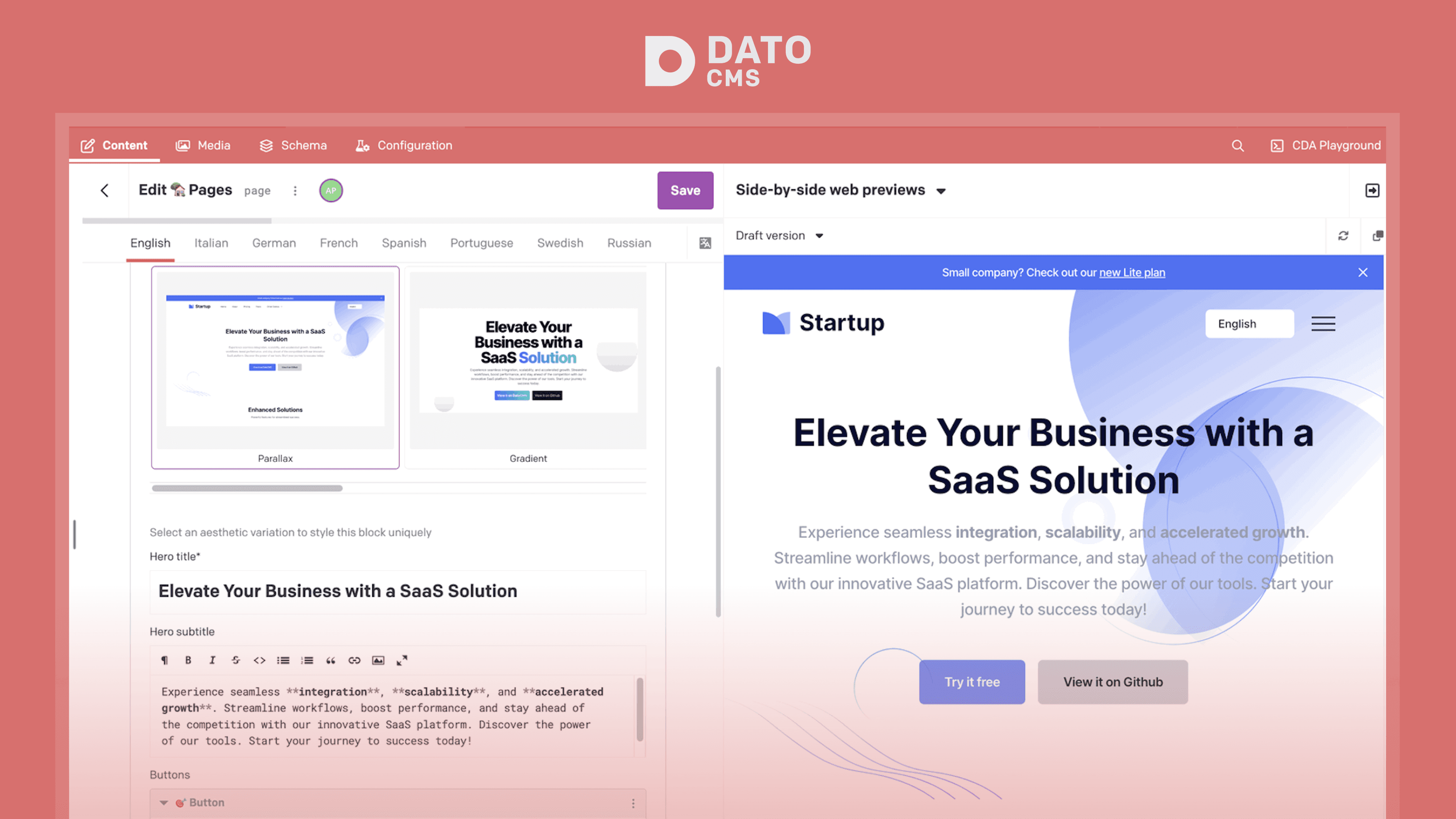 Dato CMS product UI header image