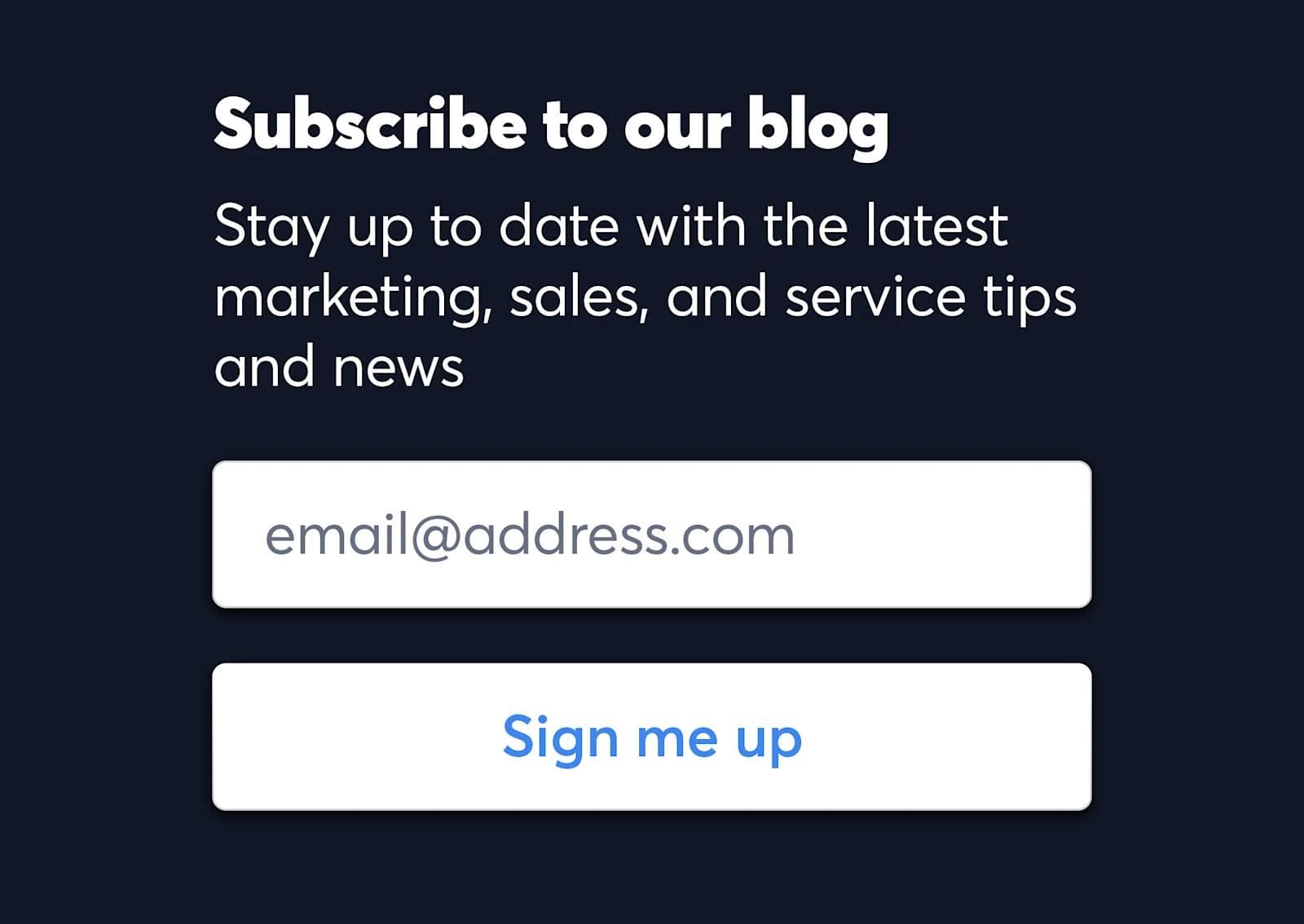 atomic-design-3 Subscription form inviting users to sign up for blog updates on marketing and sales.