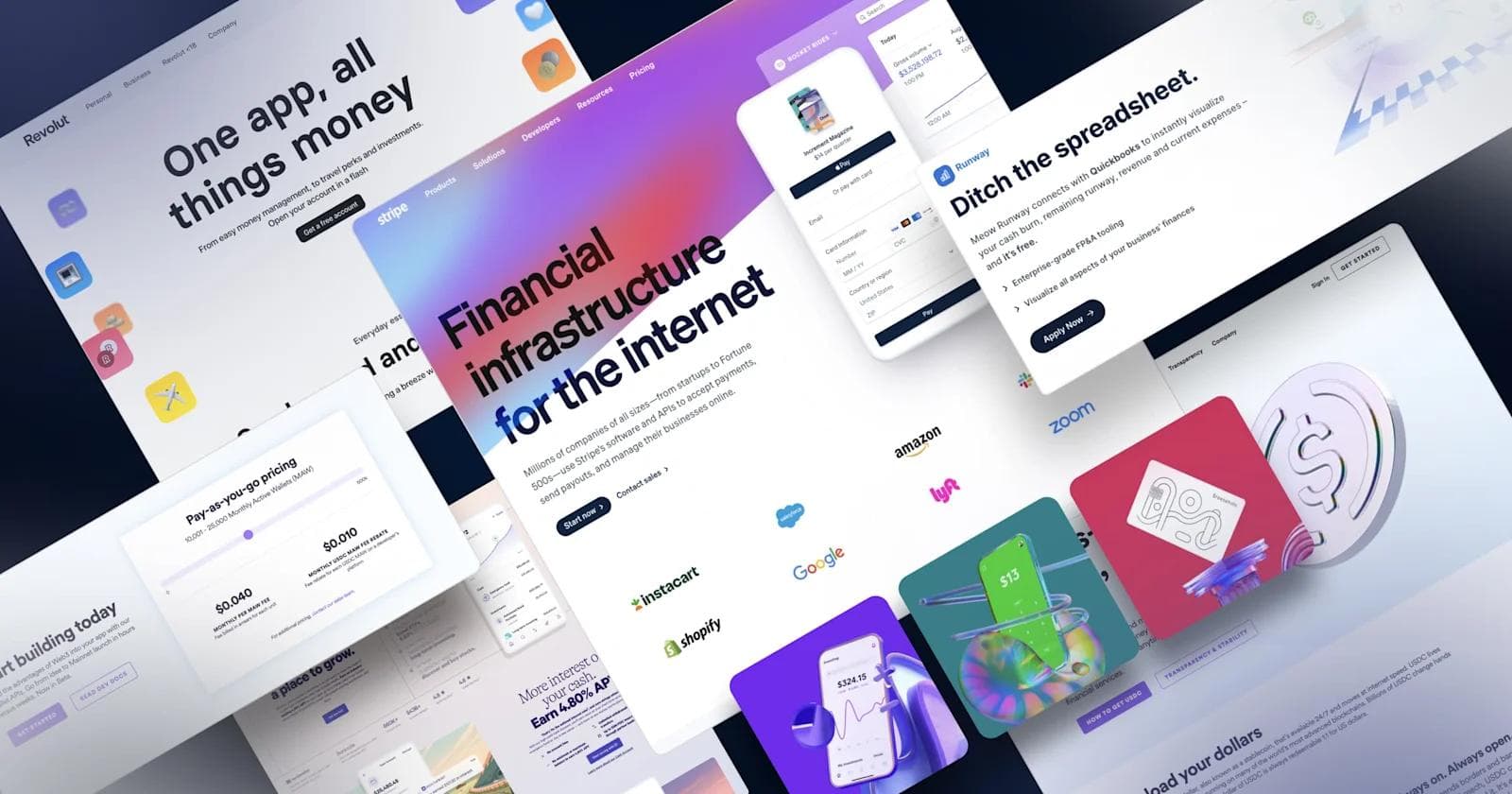 A collage of pages from the best fintech website examples