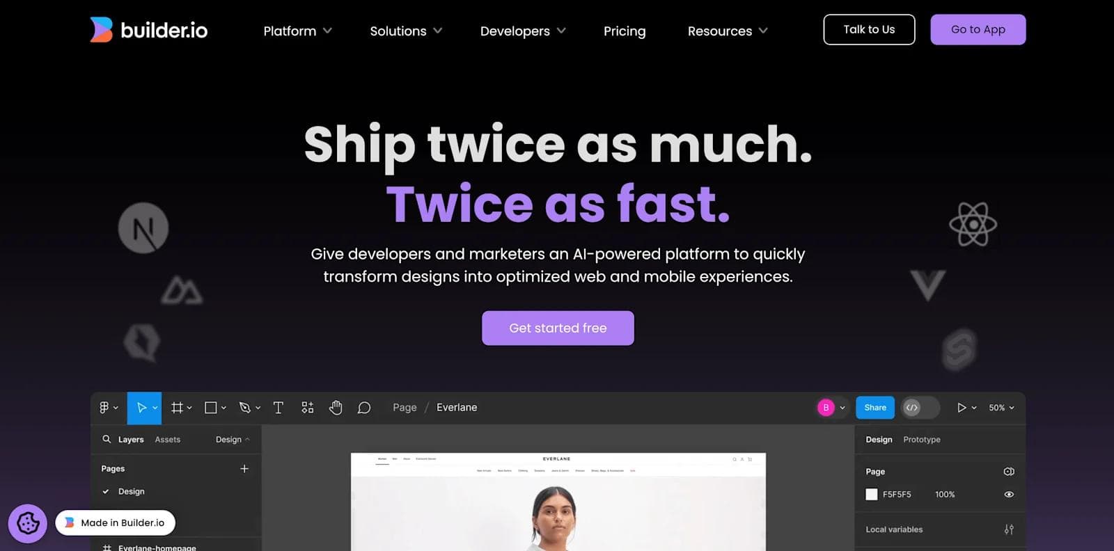 builder website Website screenshot promoting Builder.io's AI platform for optimizing web and mobile experiences.