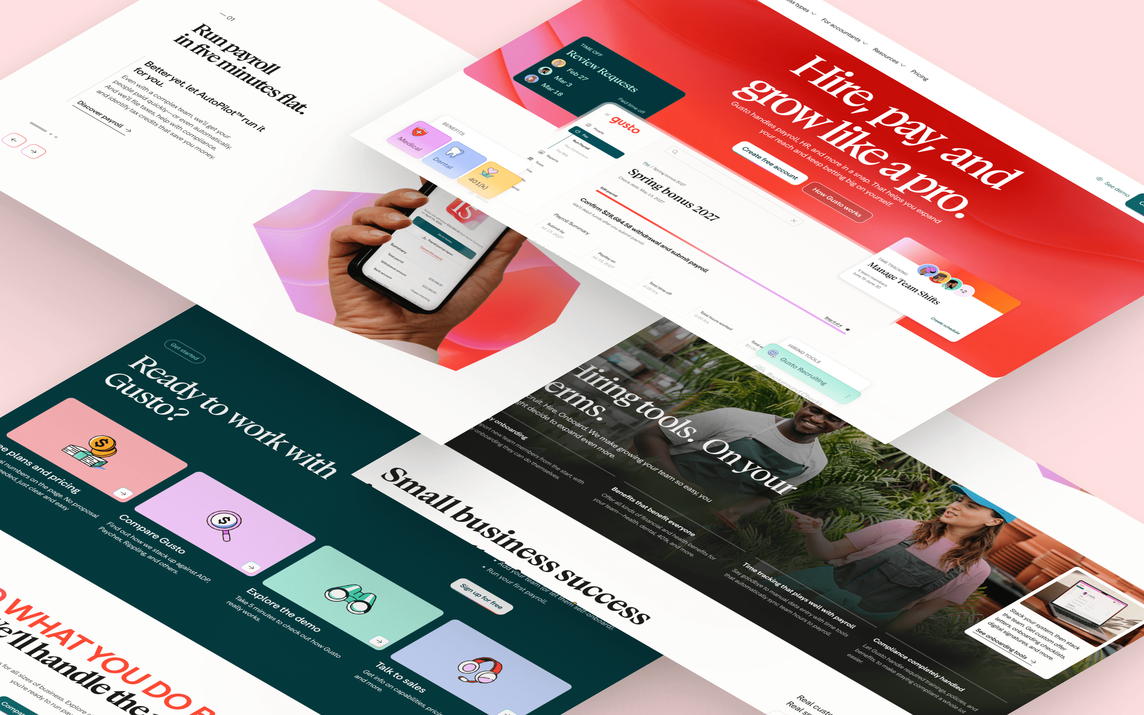 Gusto fintech homepage web design