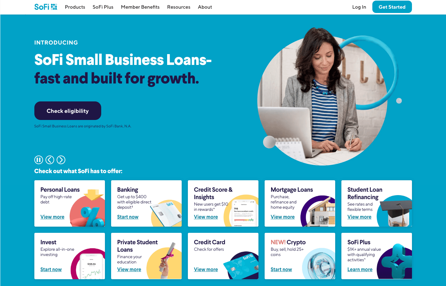SoFi fintech homepage web design