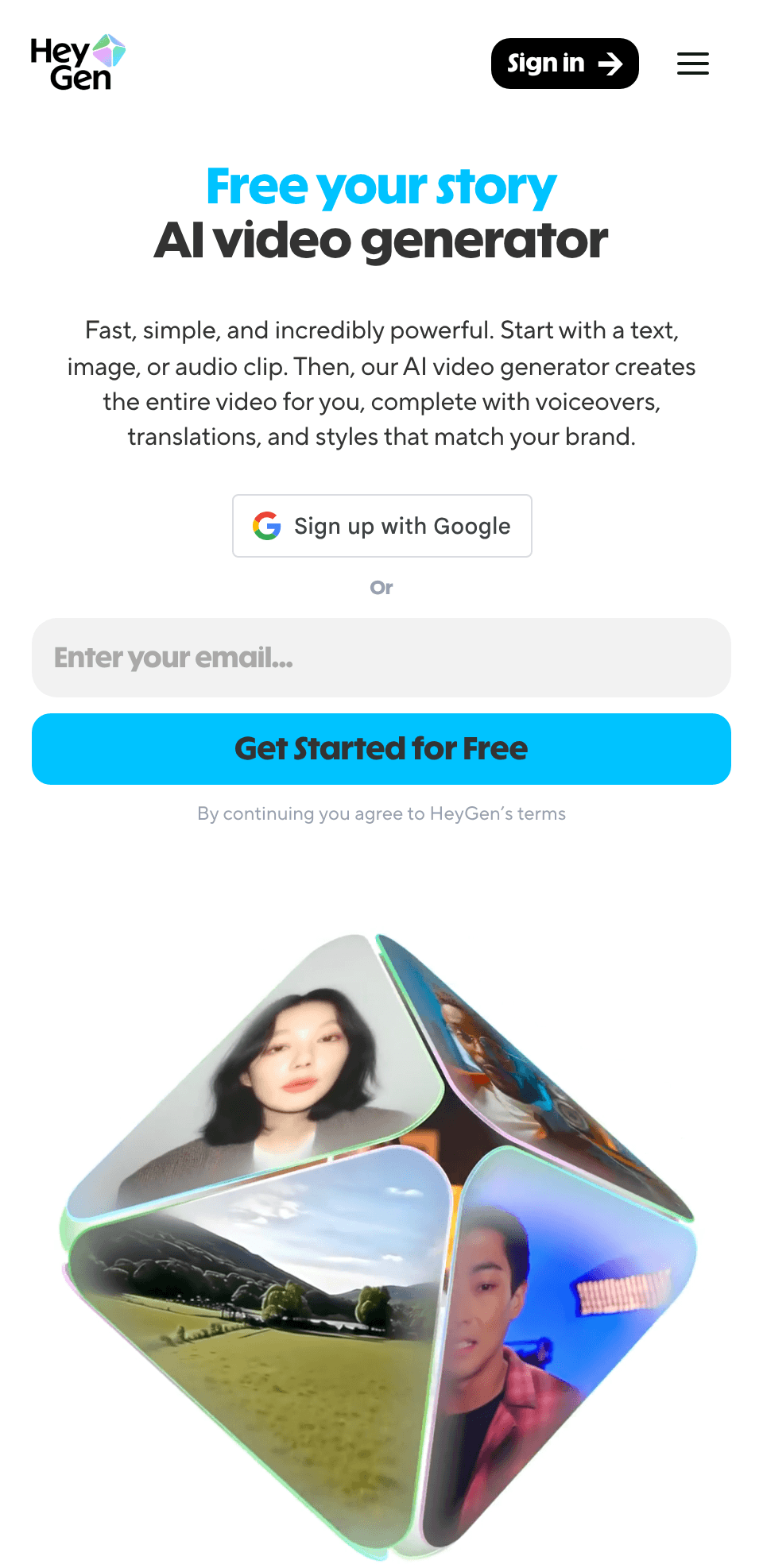 Screenshot of Heygen Homepage on mobile