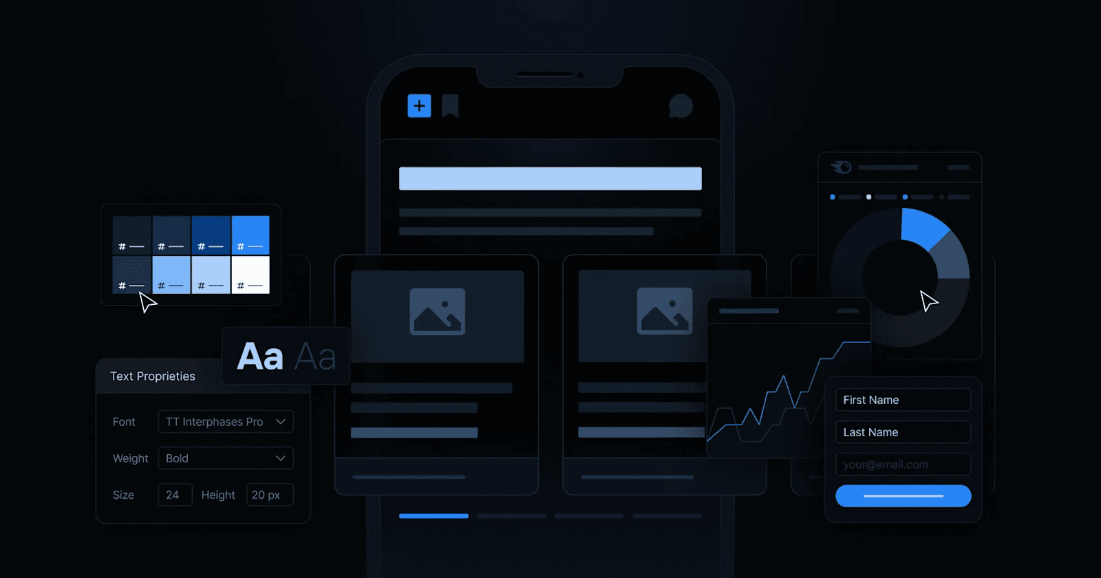 Mobile Marketing for B2B: Here’s The Key to Any Mobile Campaign Dark-themed user interface showcasing mobile app elements, including text properties and graphical data displays.