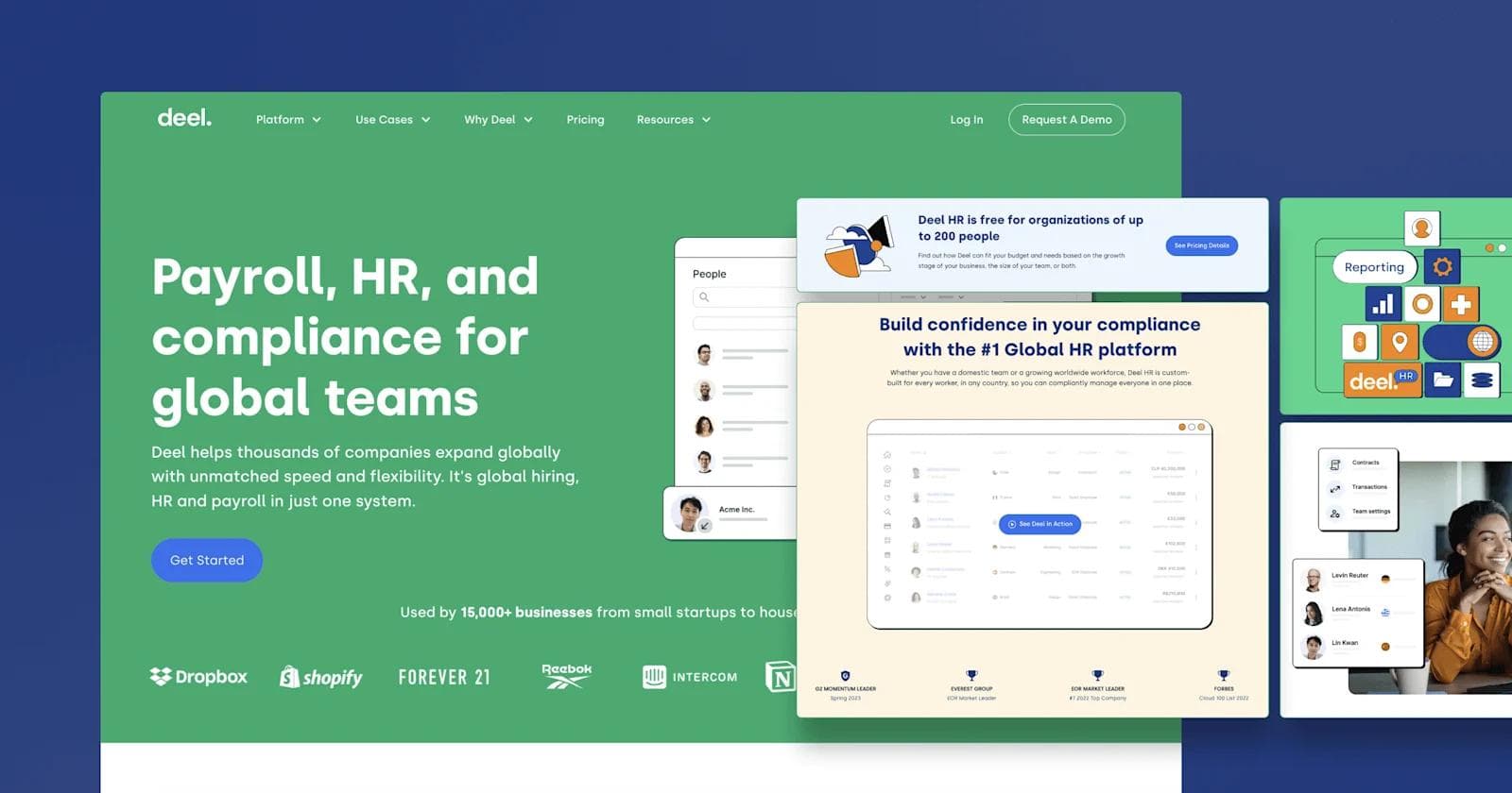 deel-web-design Screenshots from the Deel homepage.