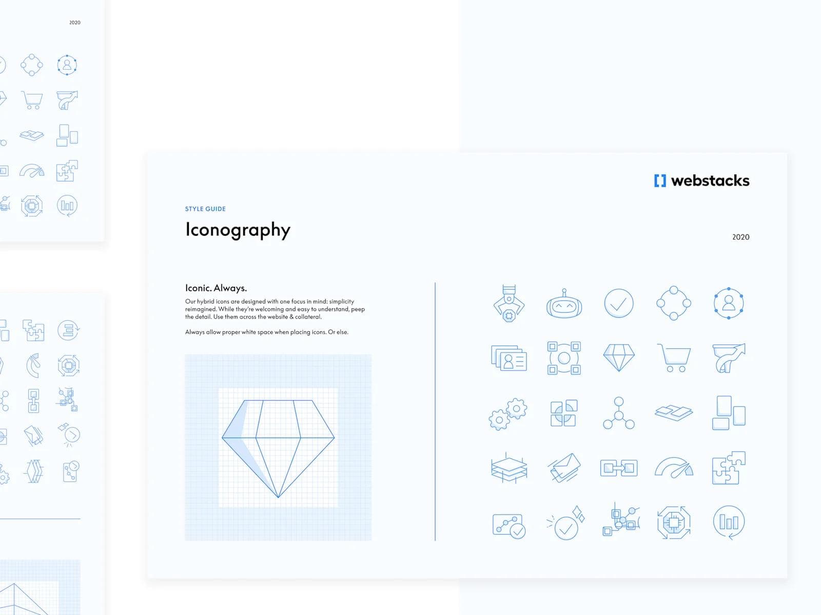 Iconography An image showing the hybrid-style iconography Webstacks used in 2020.
