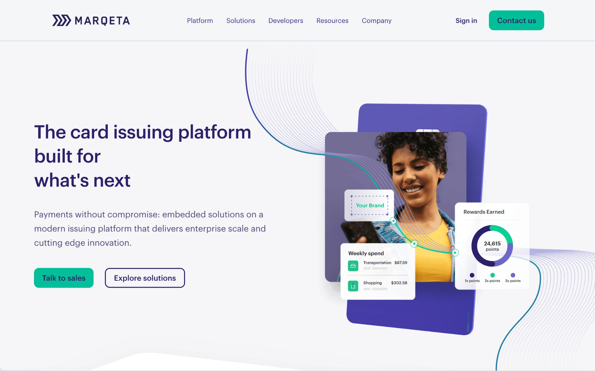 Marqeta fintech homepage web design