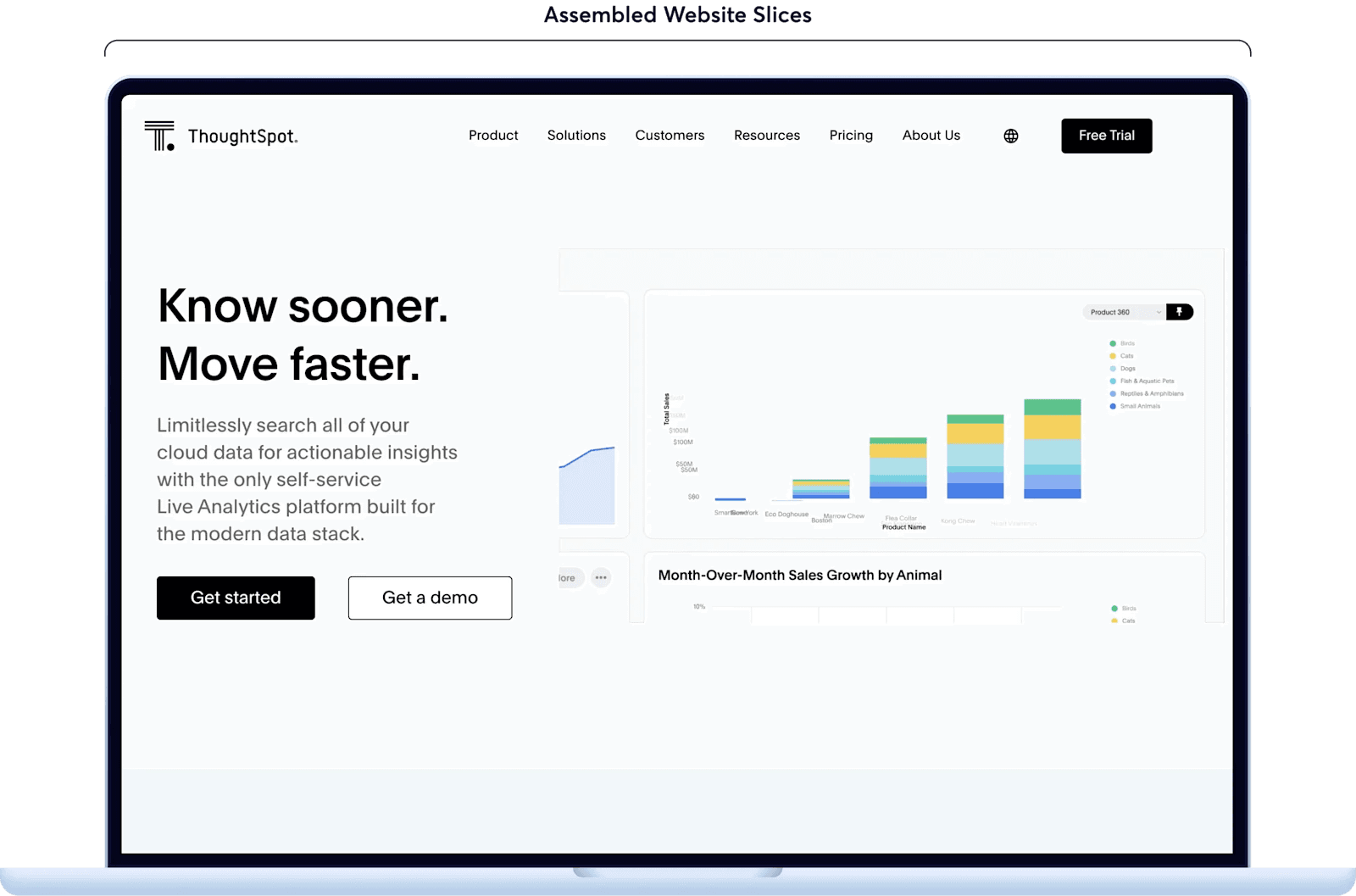 Modular Web Design - ThoughtSpot's Homepage ThoughtSpot's homepage on a MacBook mockup screen.