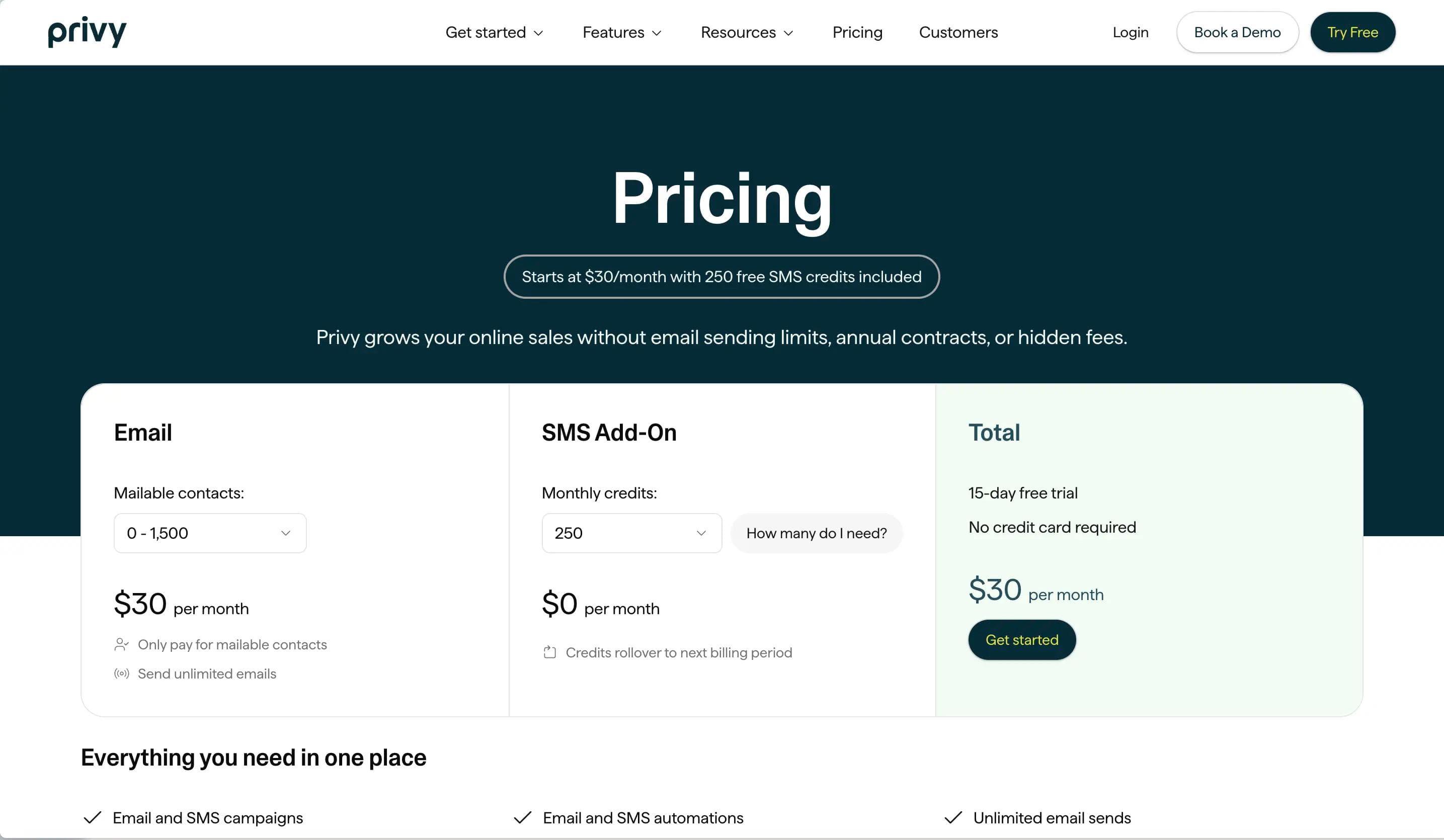 Privy pricing page