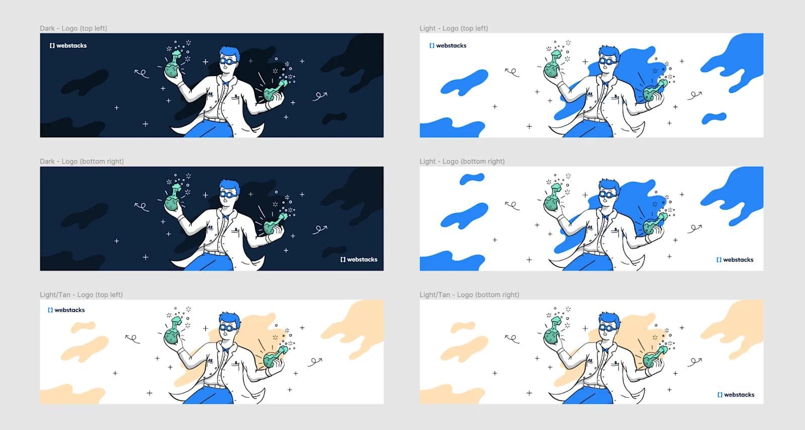 Hero Image Variants with Color and Style in Figma A screenshot of six variants of a design in Figma.