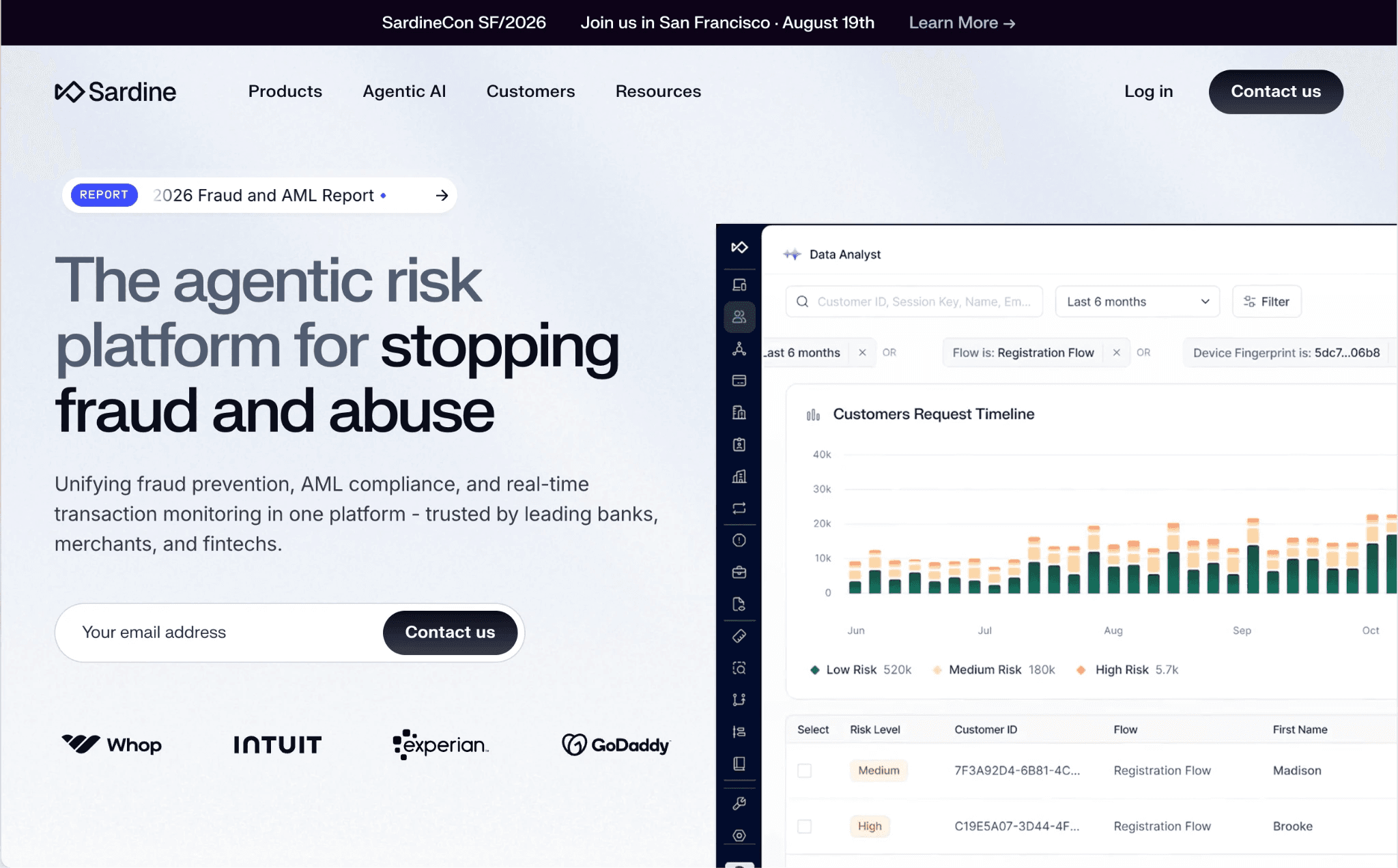 Sardine fintech homepage web design