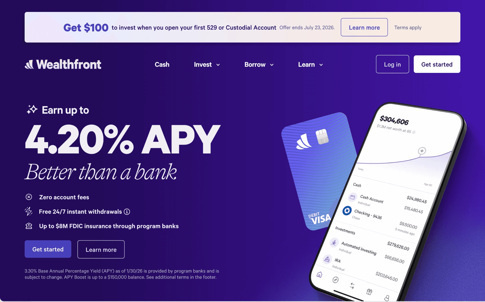 Wealthfront fintech homepage web design