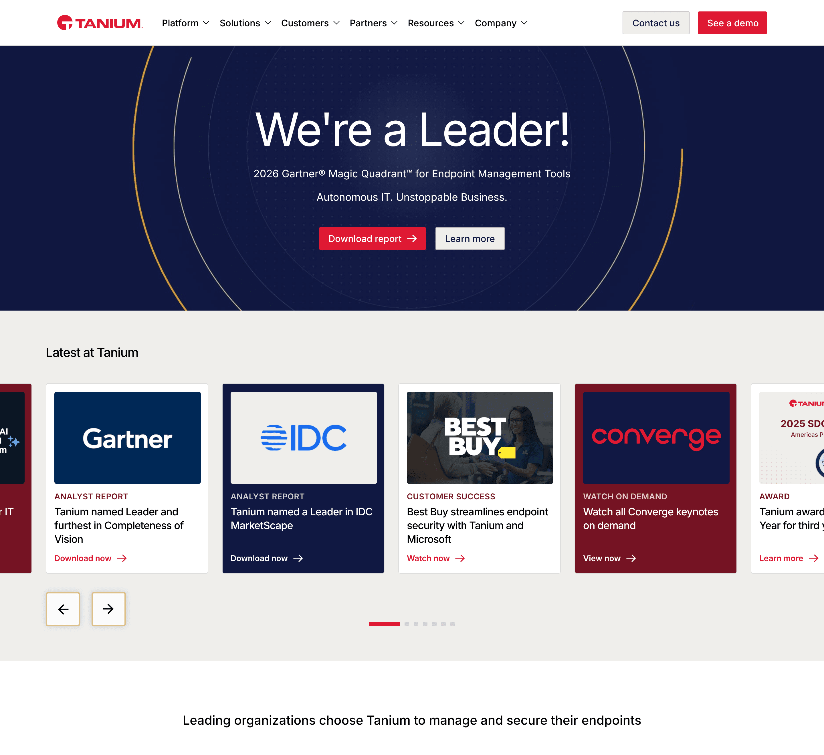 Screenshot of Tanium Homepage on desktop