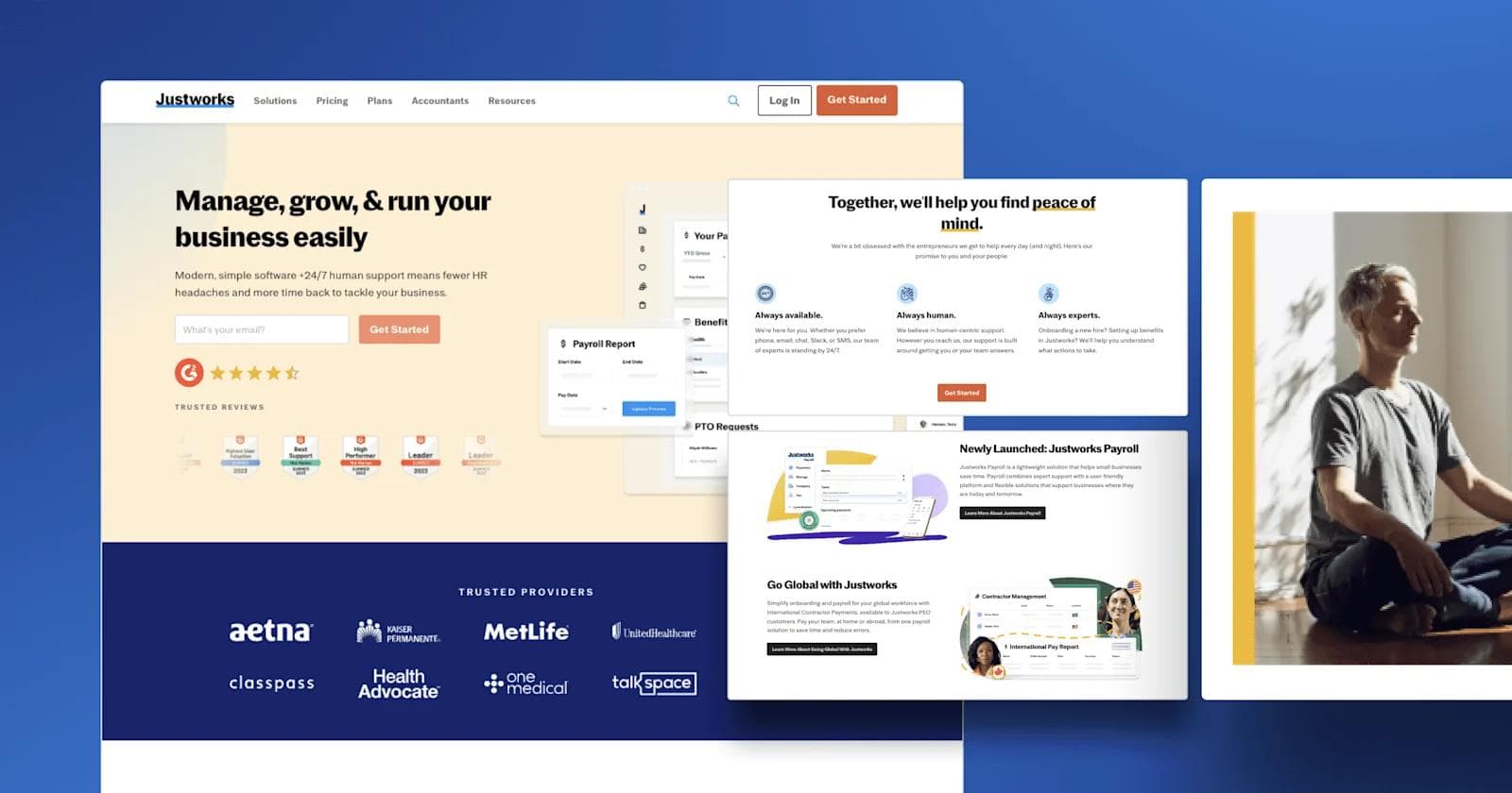 justworks-web-design Three screengrabs for Justworks' website.