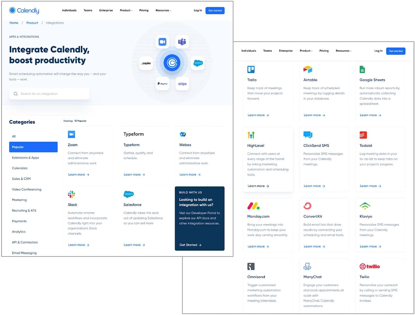 Calendly Integration Library An image of Calendly's integration library.