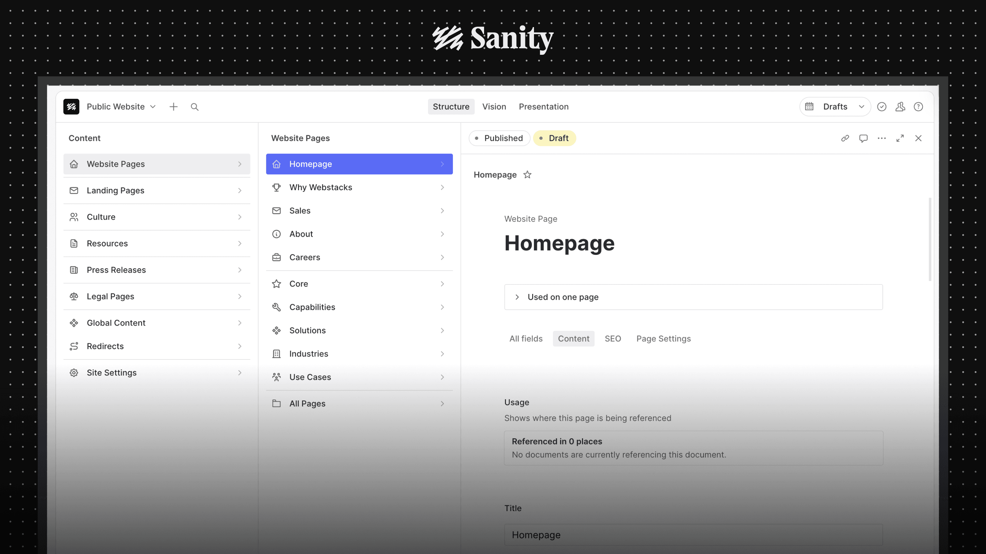 Sanity CMS product UI header image