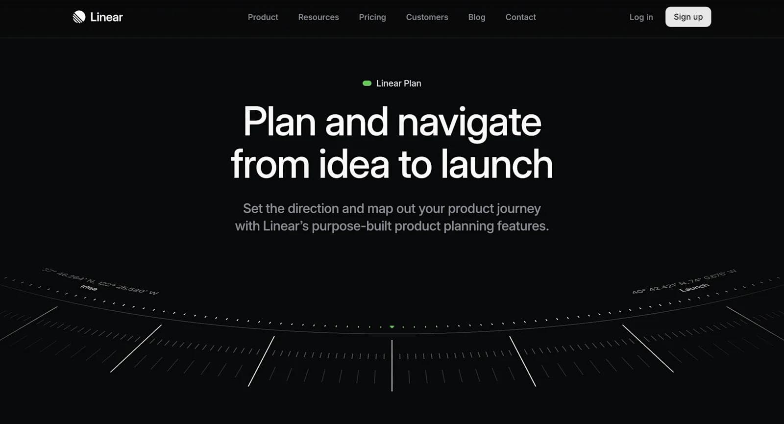 linear features Text on a dark background promoting Linear's product planning features from idea to launch.
