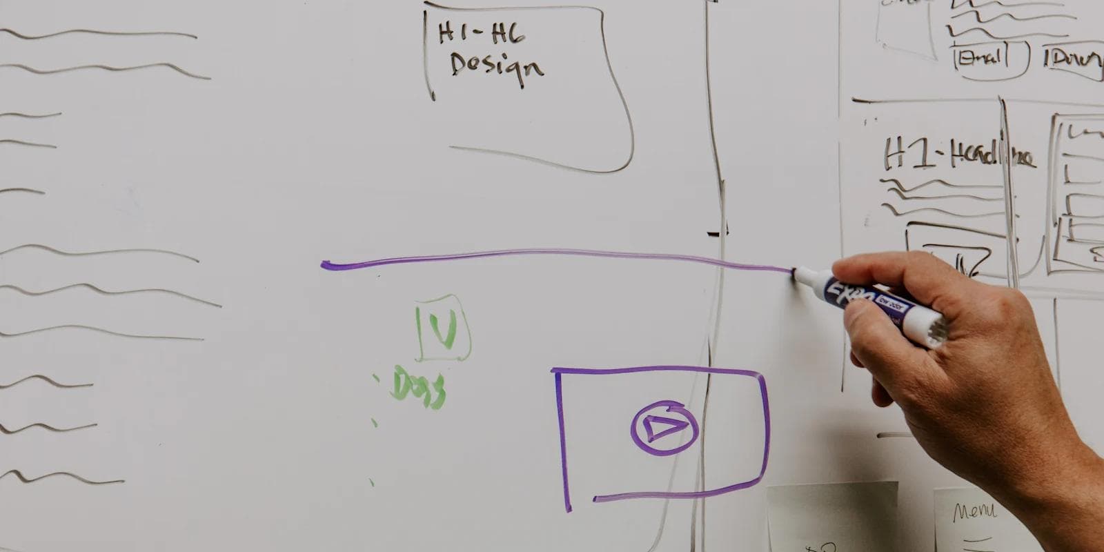 Writing on a whiteboard regarding design strategy.