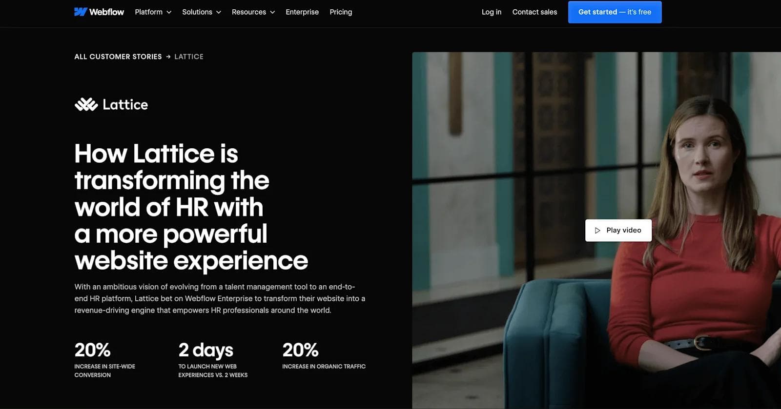 webflow case study Lattice's website showcases HR transformation through enhanced digital experiences and metrics for growth.
