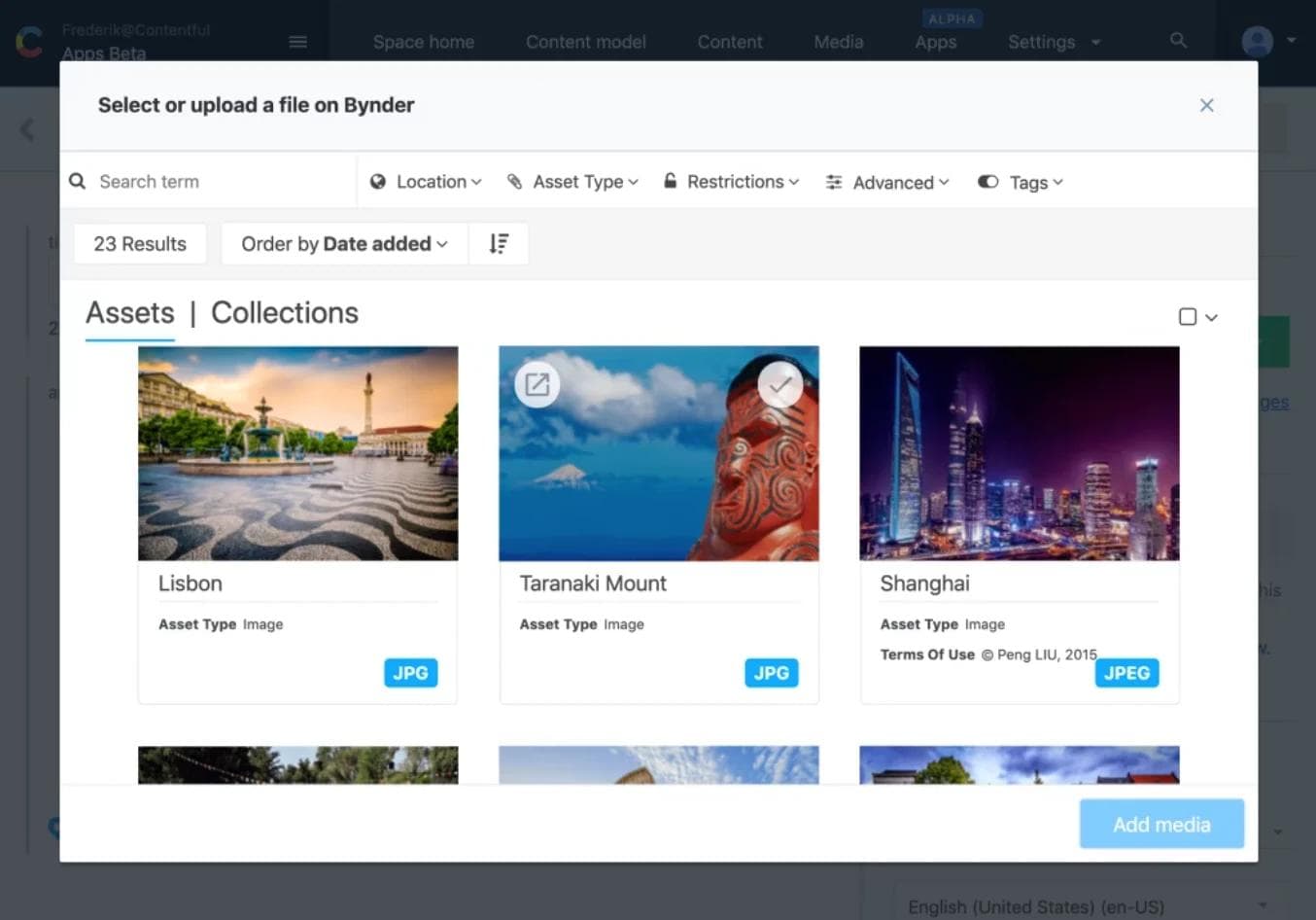 Contentful dialogs An image of the selection of dialog extensions in Contentful.