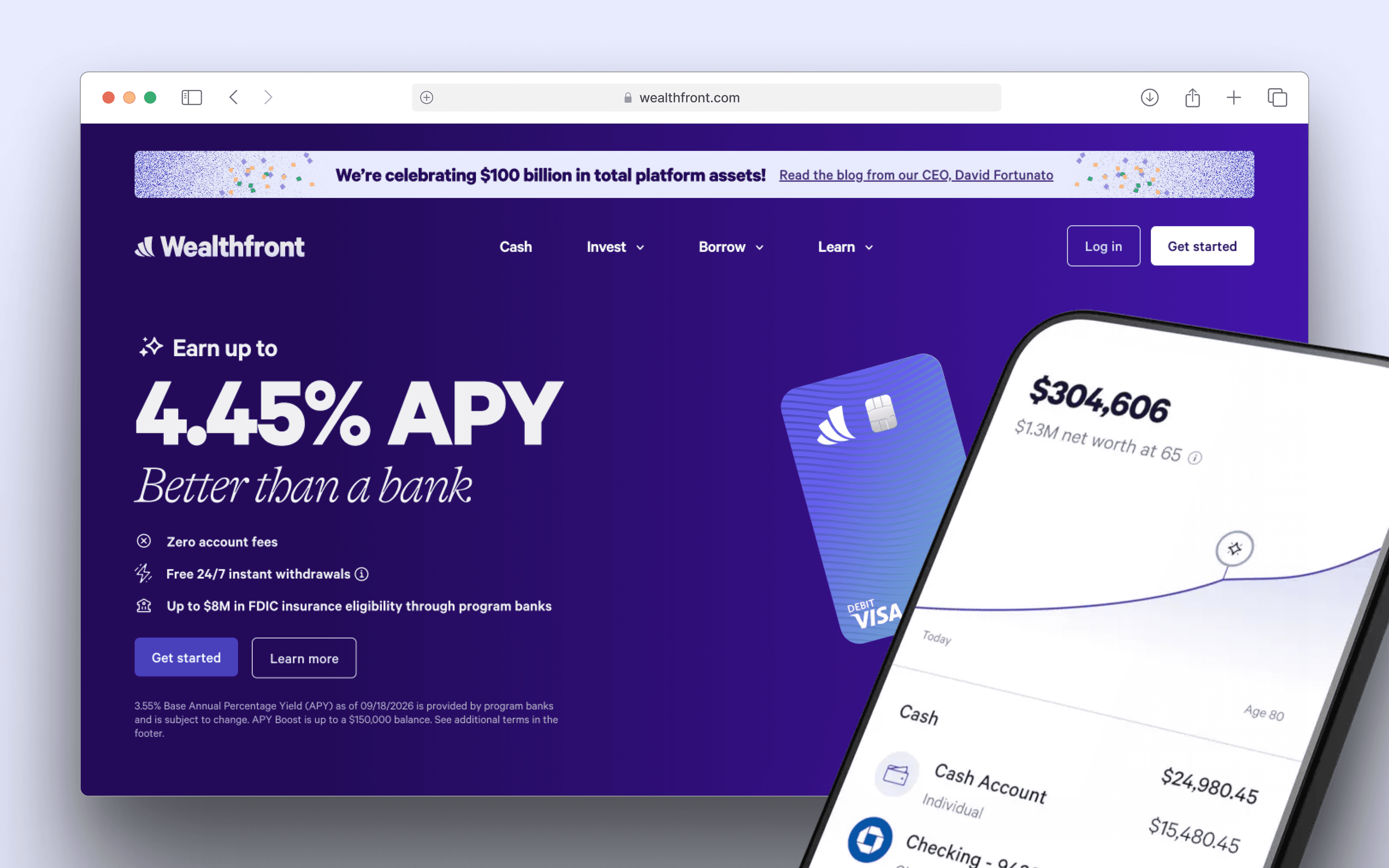 Wealthfront fintech homepage web design