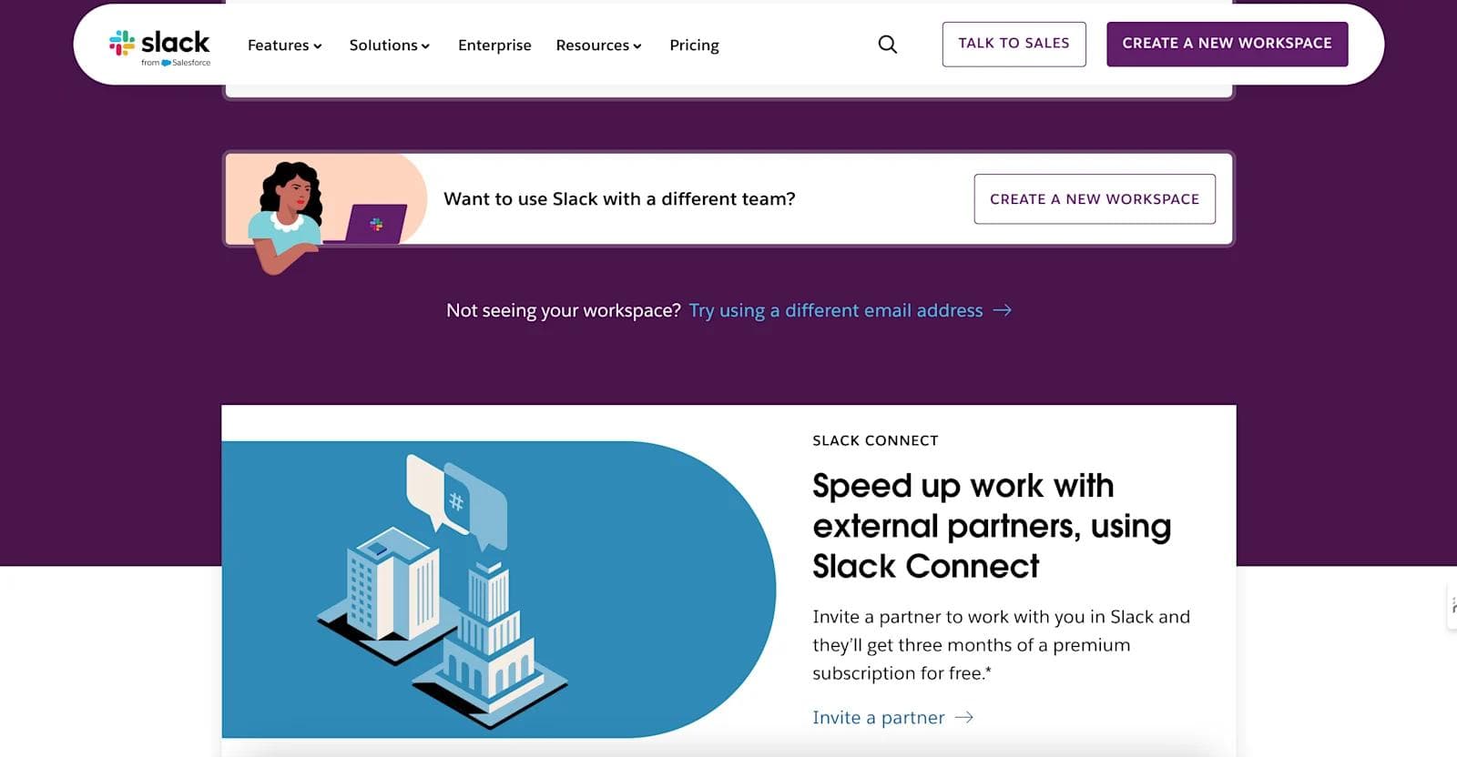 slack-saas-conversions Slack interface promoting Slack Connect for collaboration with external partners.