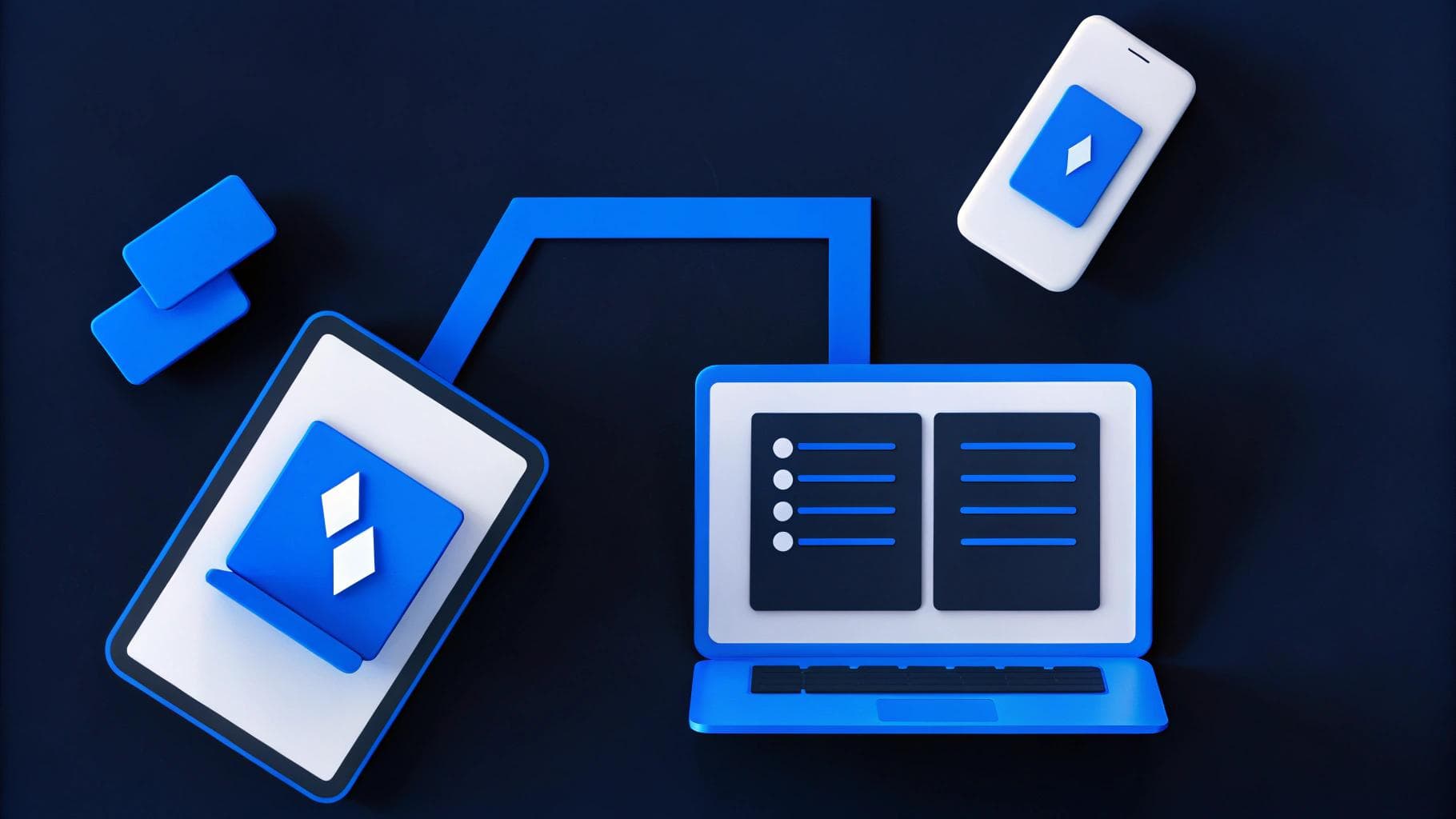 rendering of a CMS on laptop, phone, and tablet