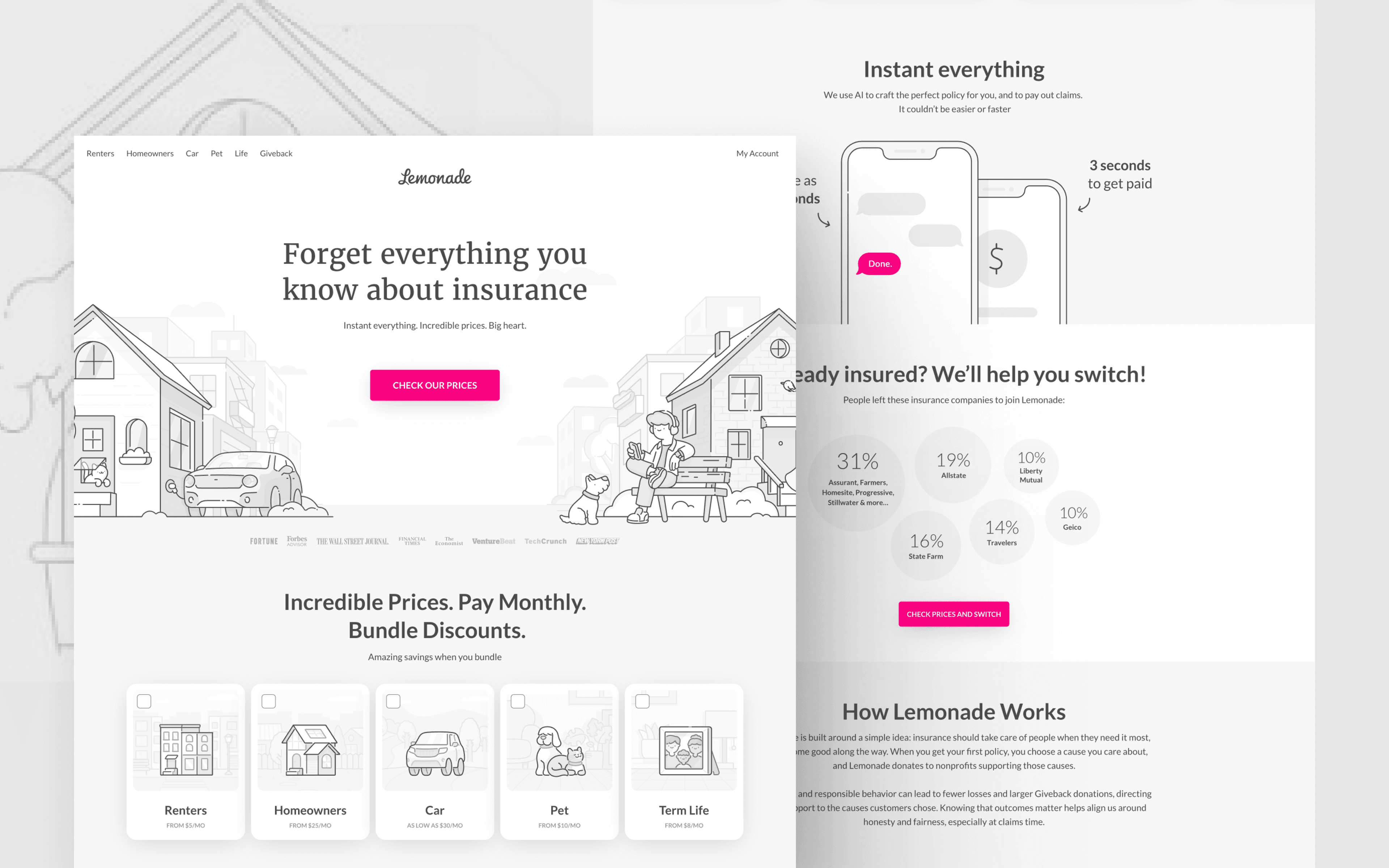 Lemonade fintech homepage web design