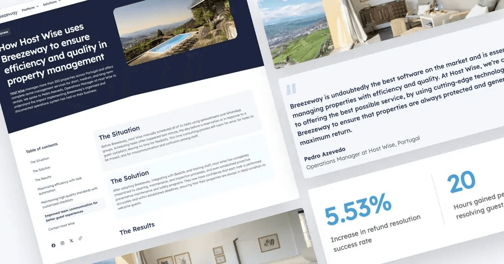 Screenshot of a webpage detailing how Host Wise utilizes Breezeway for property management efficiency and quality.