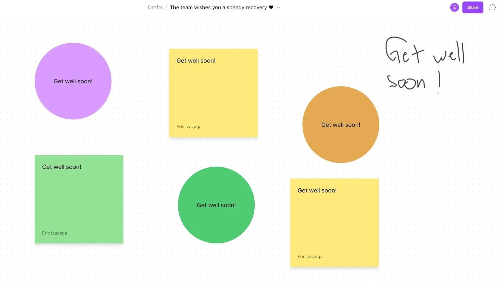 Fig Jam An image of a get well soon board created with Figma's new feature, Fig Jam.
